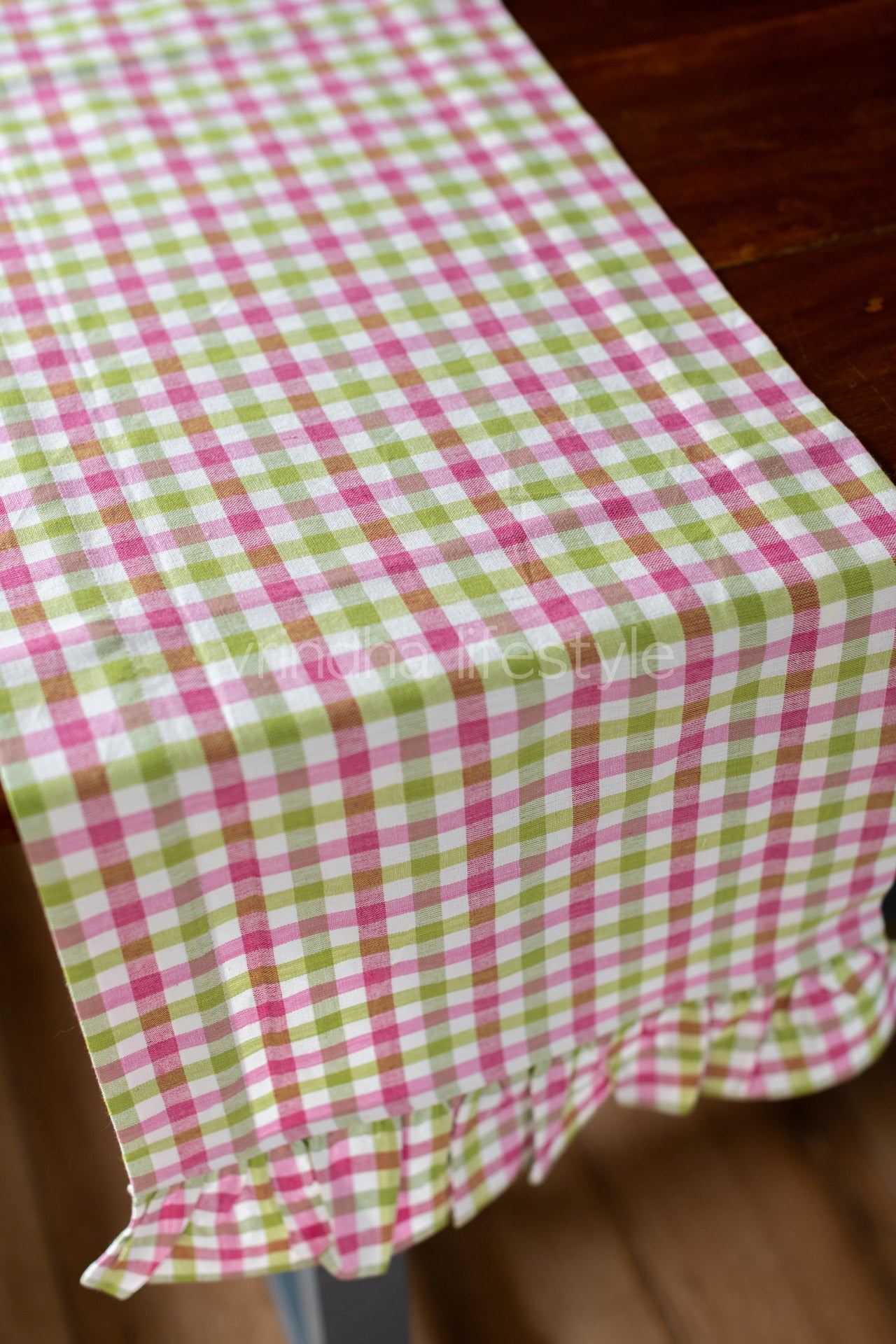 Cotton table runner with frill -14x64 inches