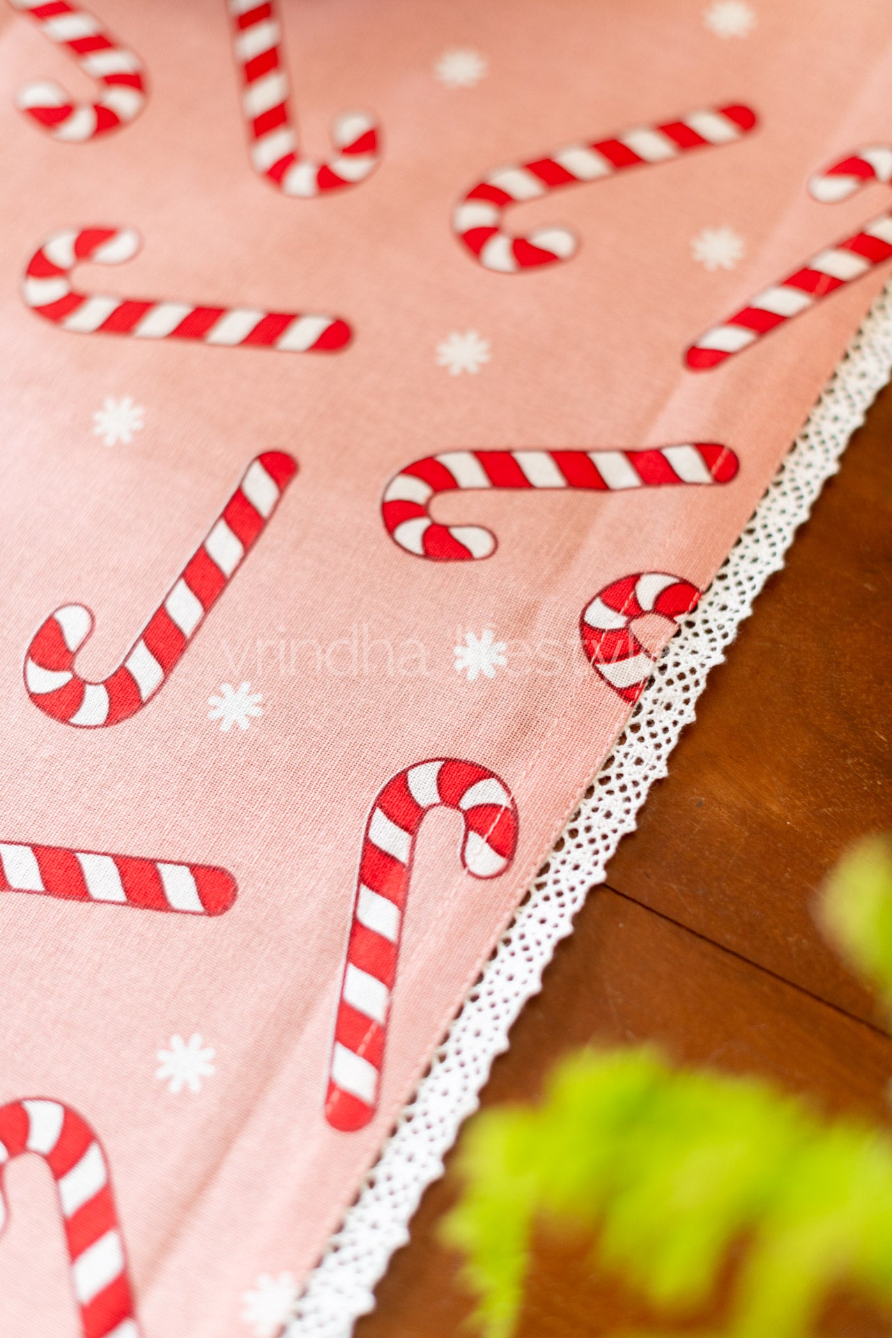 Cotton printed table cover with lace detailing-customisable