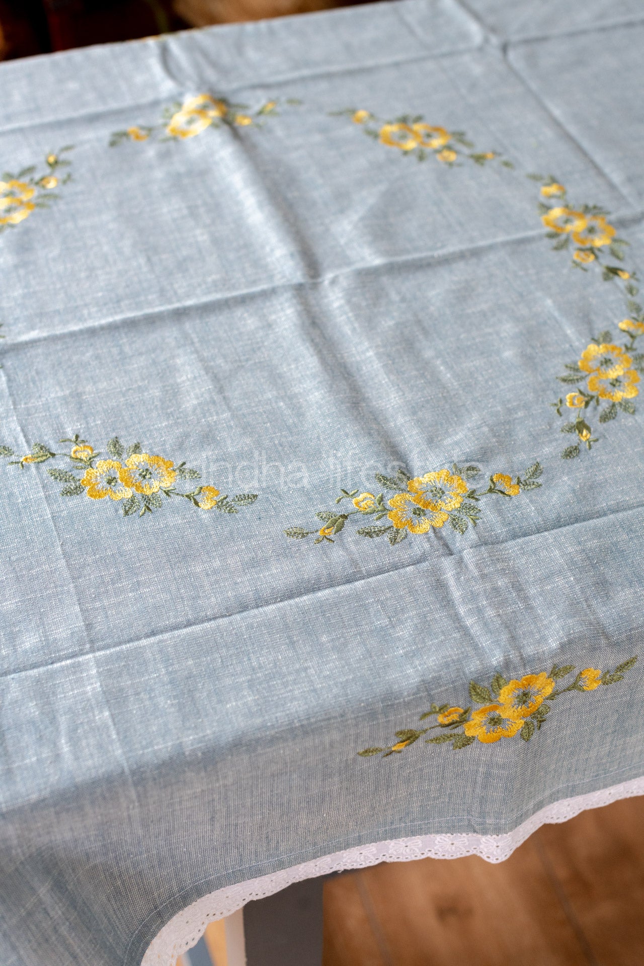 COTTON TABLE CLOTH with embroidery -Square -coffee table cover-customisable