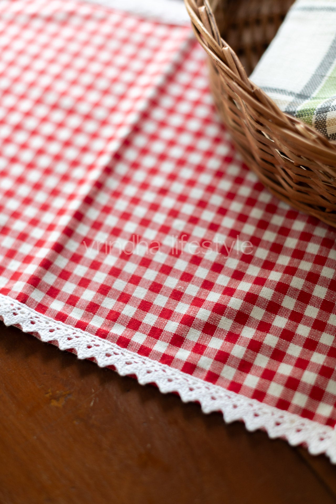 Cotton plaid tray mat with lace detailing-customisable-Set of 2