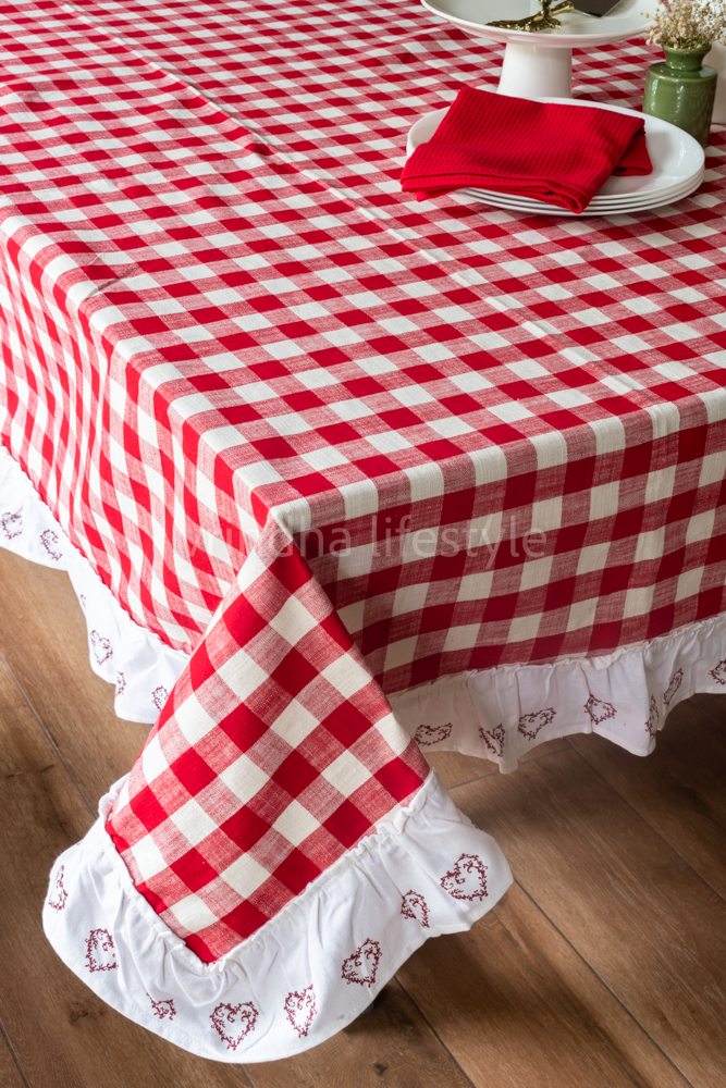 CHRISTMAS THEME TABLE CLOTH-Buffalo check with frill -8 seater(Customisable)