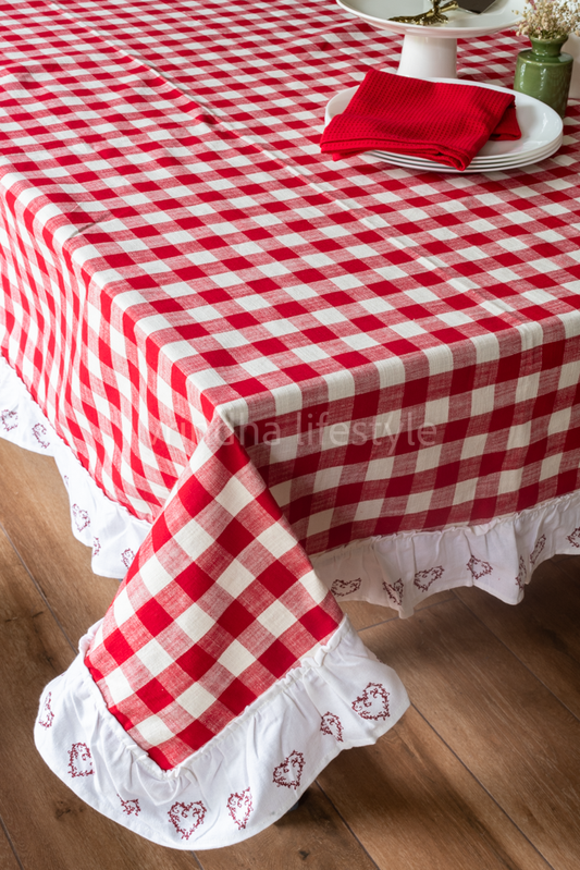 CHRISTMAS THEME TABLE CLOTH-Buffalo check with frill -8 seater(Customisable)