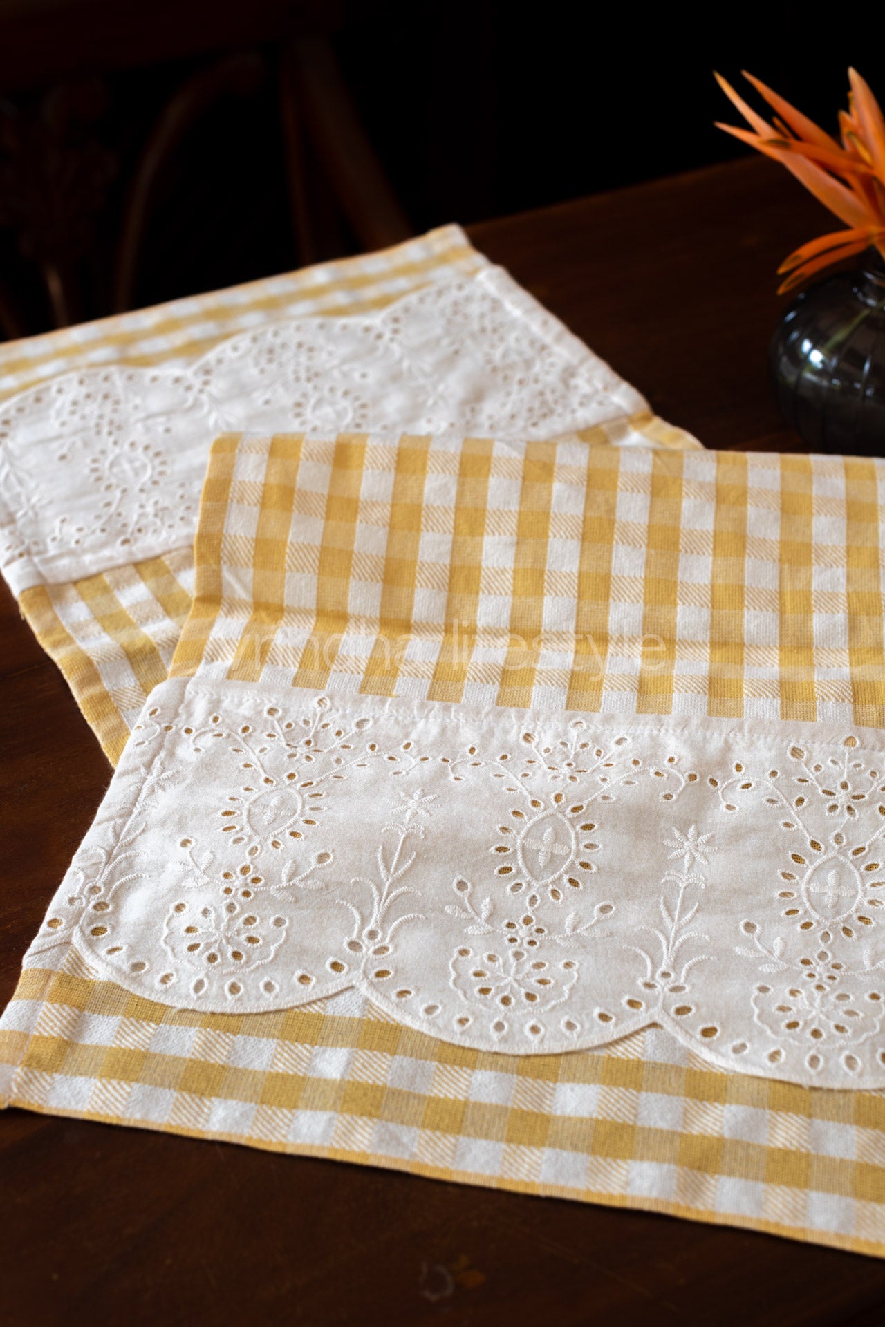 Cotton Coffee table runner with lace detailing-15x42 inches