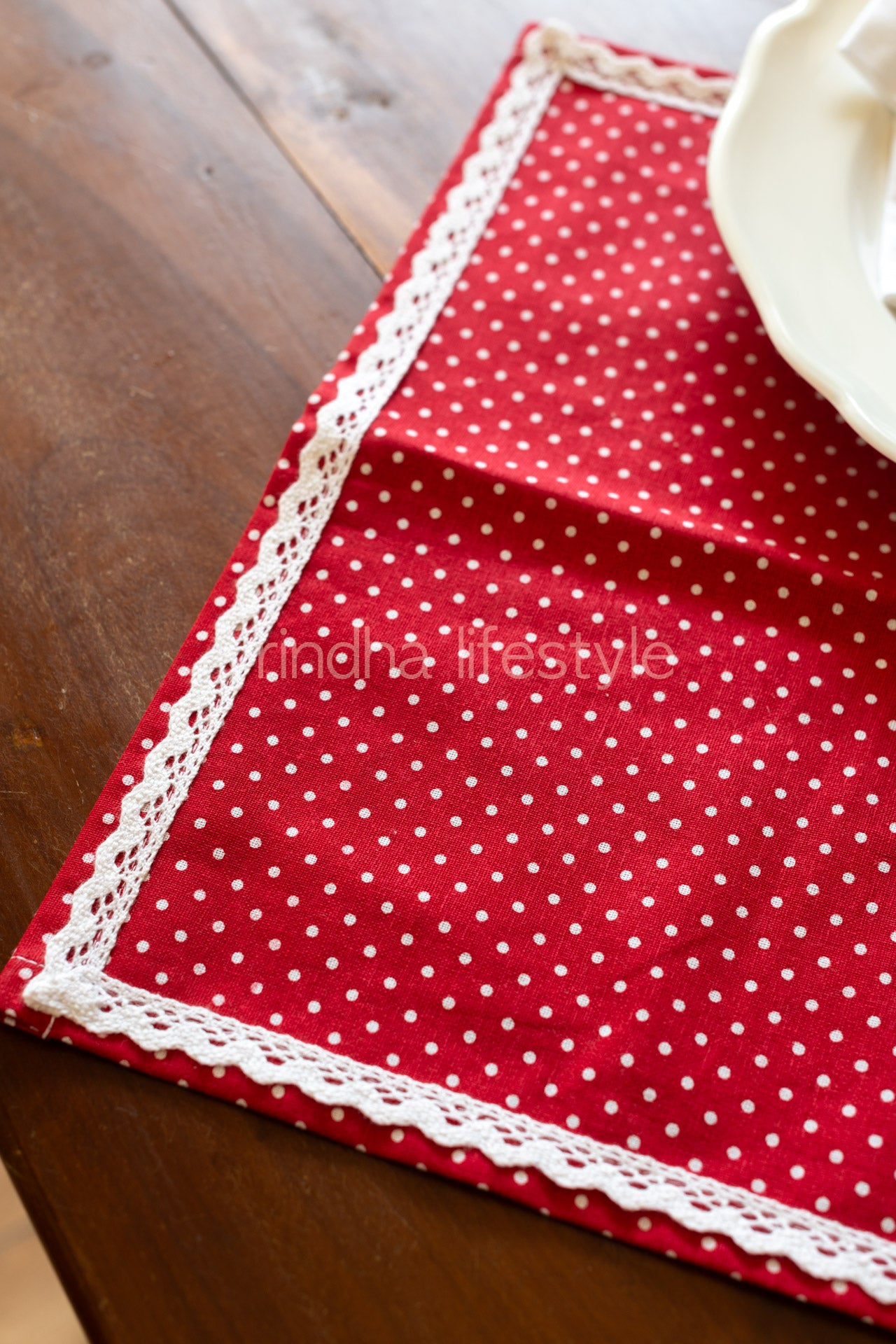 Cotton tray mat with lace detailing-customisable-Set of 2