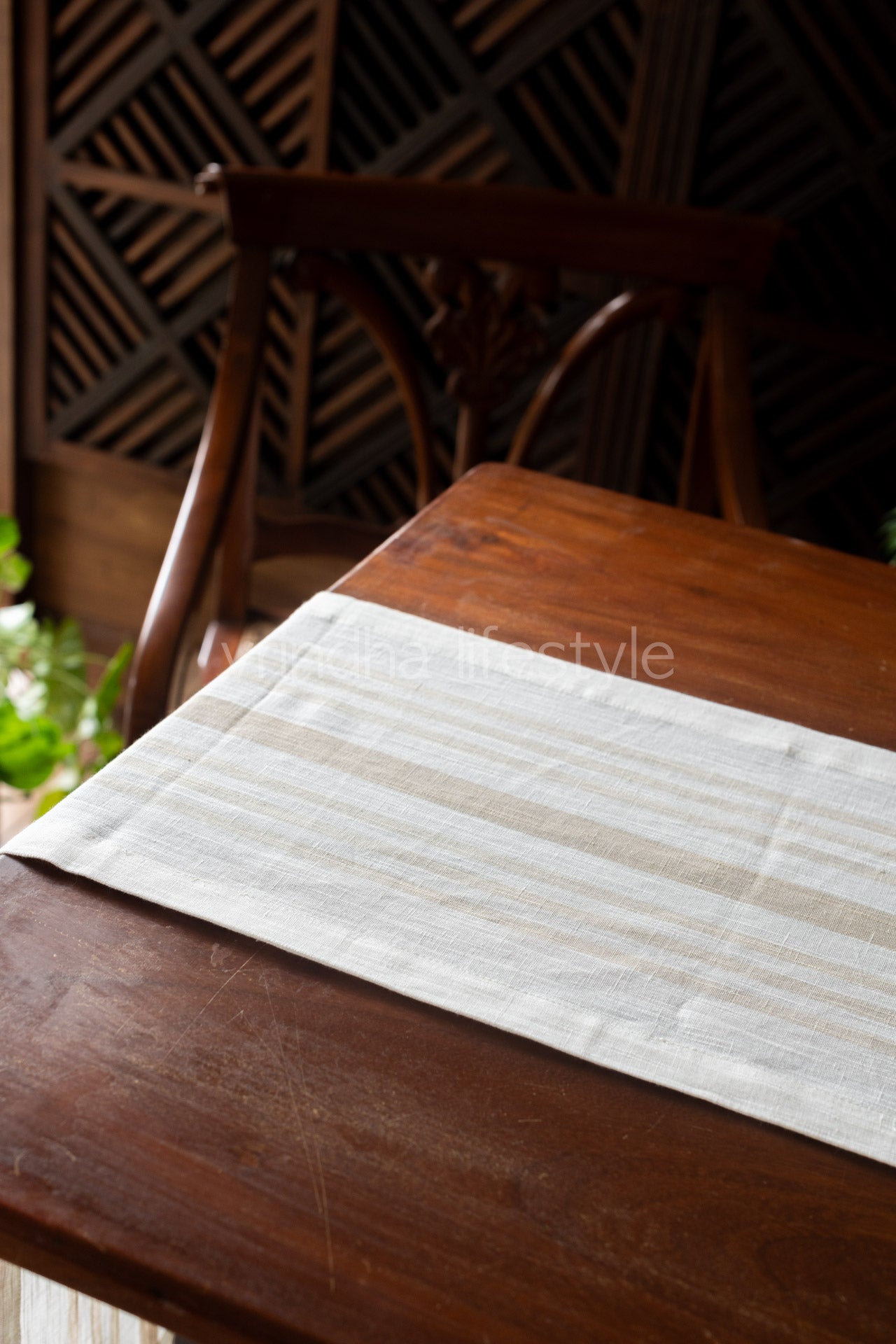 LINEN COTTON STRIPE TABLE RUNNER -6/8 seater
