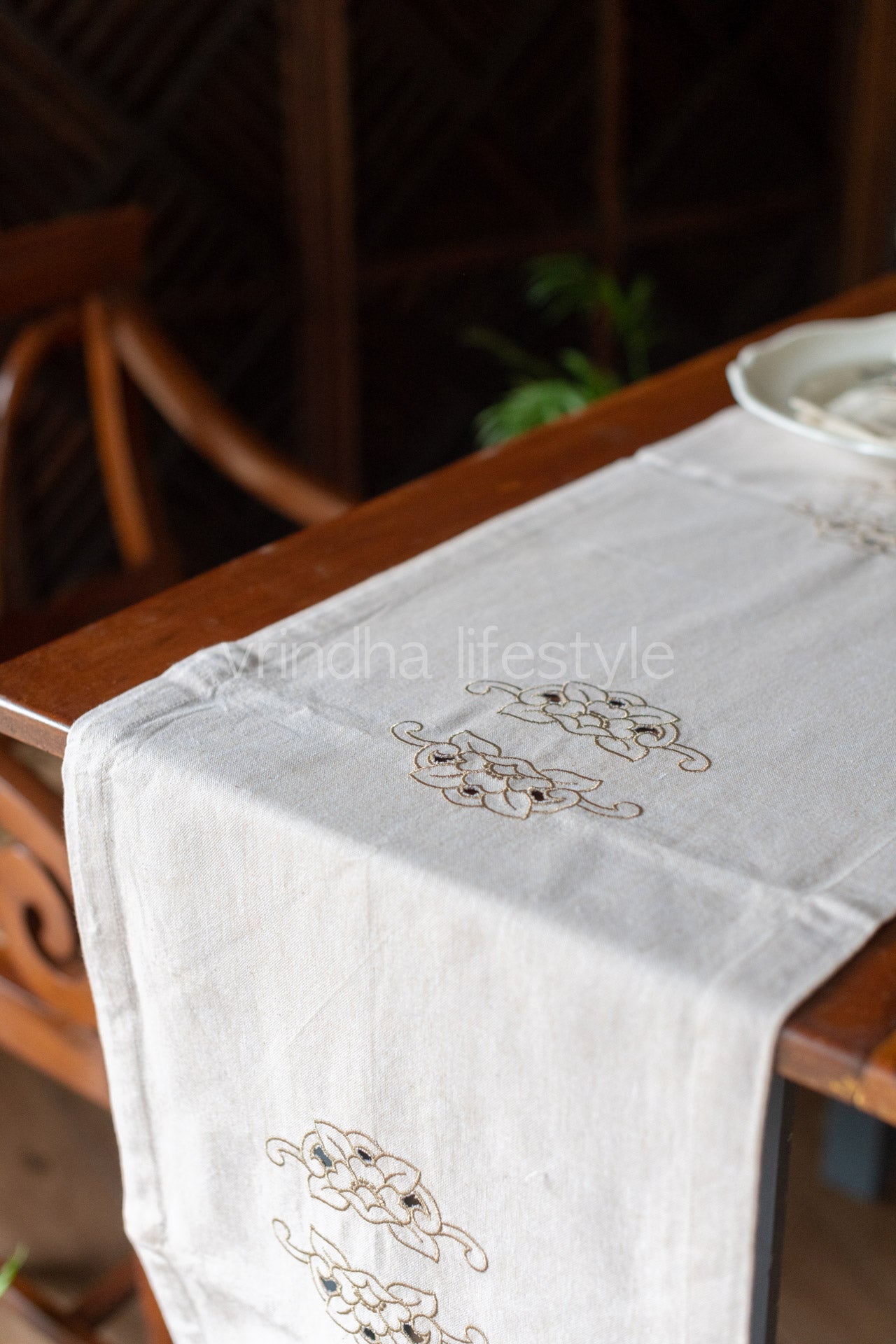 Cotton table runner with cut work embroidery-8 seater 14x 104- inches-customisable