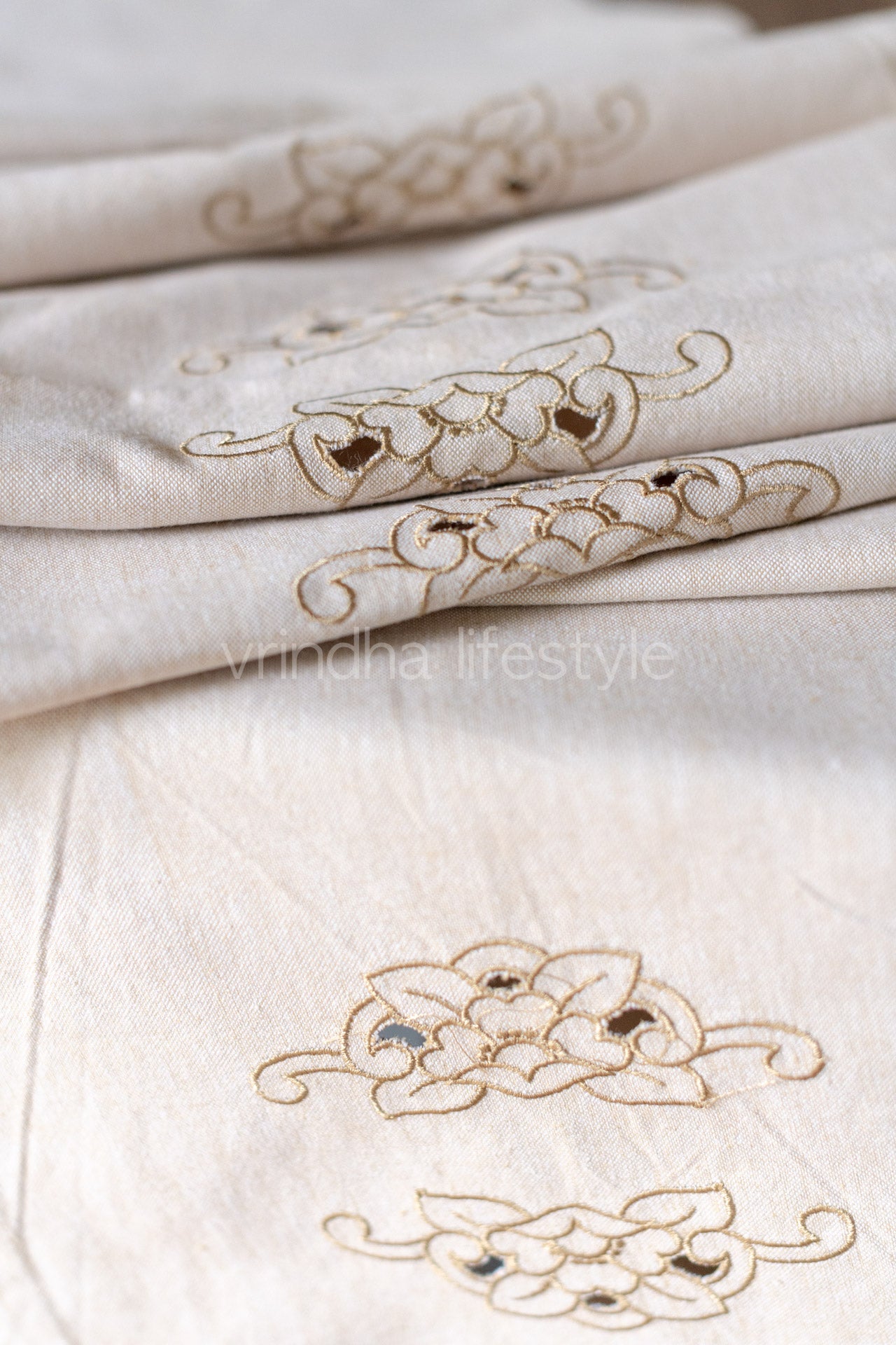 Cotton table runner with cut work embroidery-8 seater 14x 104- inches-customisable