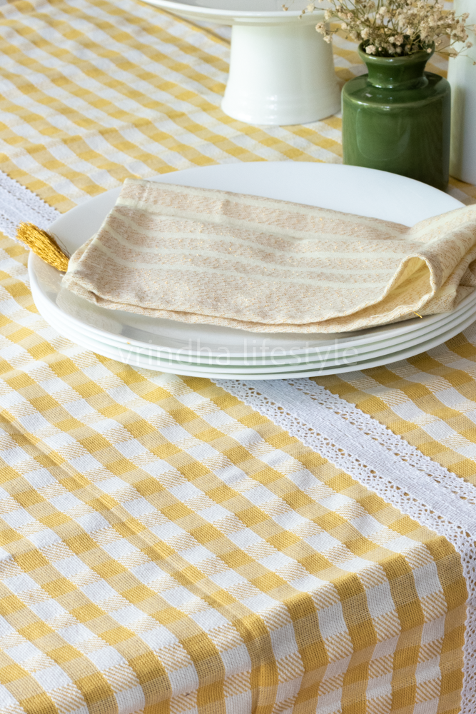 COTTON TABLE CLOTH, checks with lace detailing -6/8 seater
