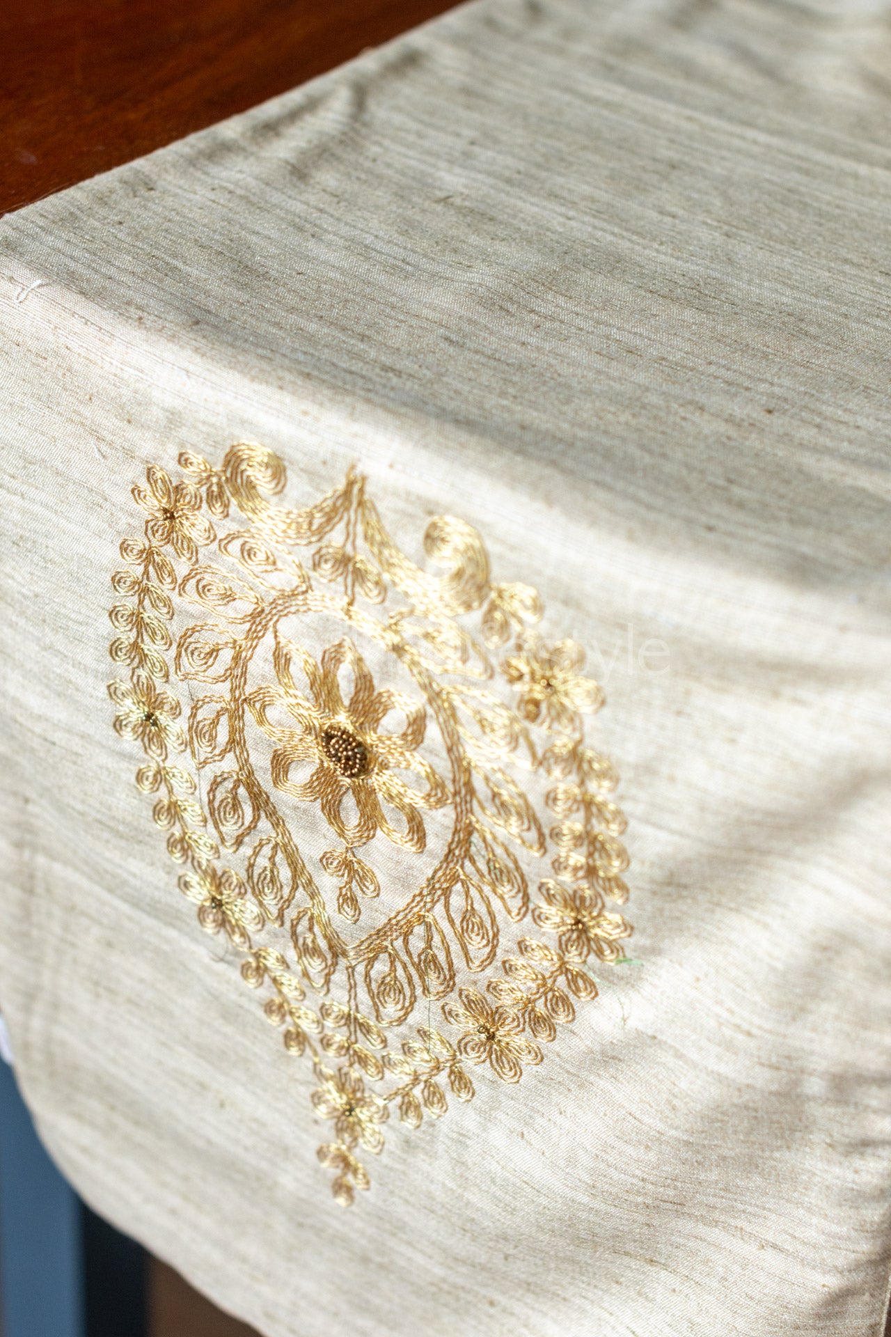 Semi jute silk table runner with embroidery-4 seater -12x70 inches silk