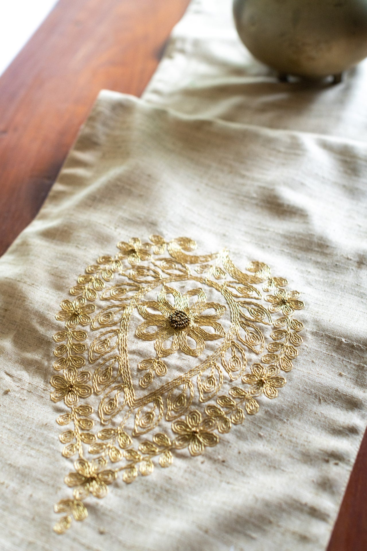 Semi jute silk table runner with embroidery-4 seater -12x70 inches silk