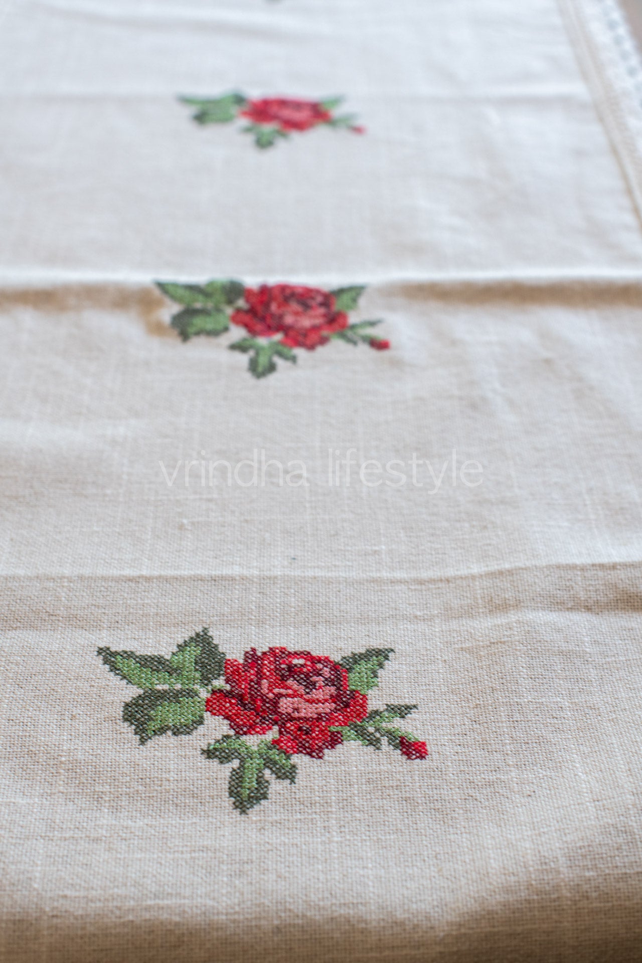 Cotton table runner with embroidery- 14x60 inches-customisable