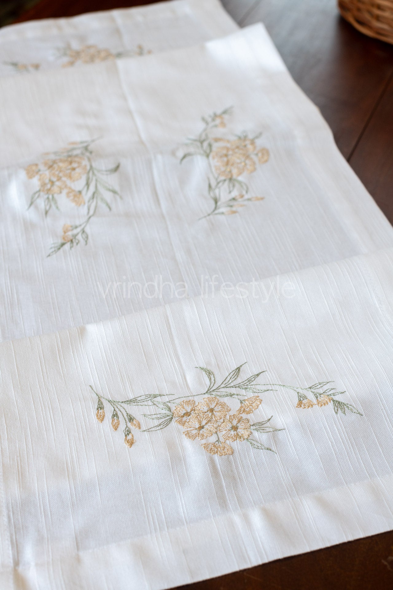 Cotton table runner with embroidery - 14x54 inches-customisable