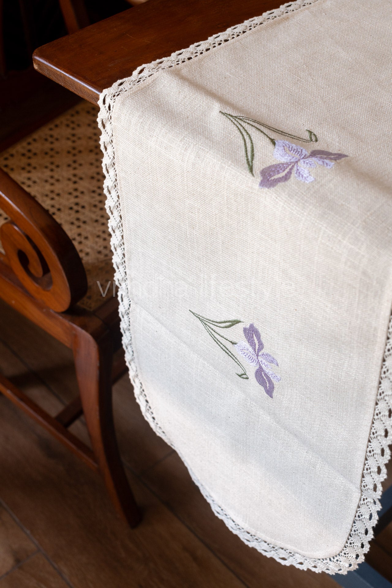 Cotton table runner with embroidery and lace detailing - 14x42inches-customisable