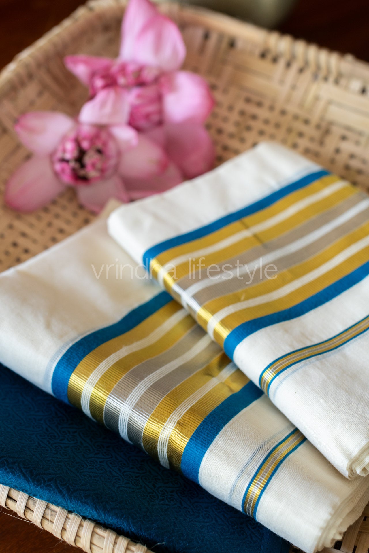 Kerala Set Mundu-Blue