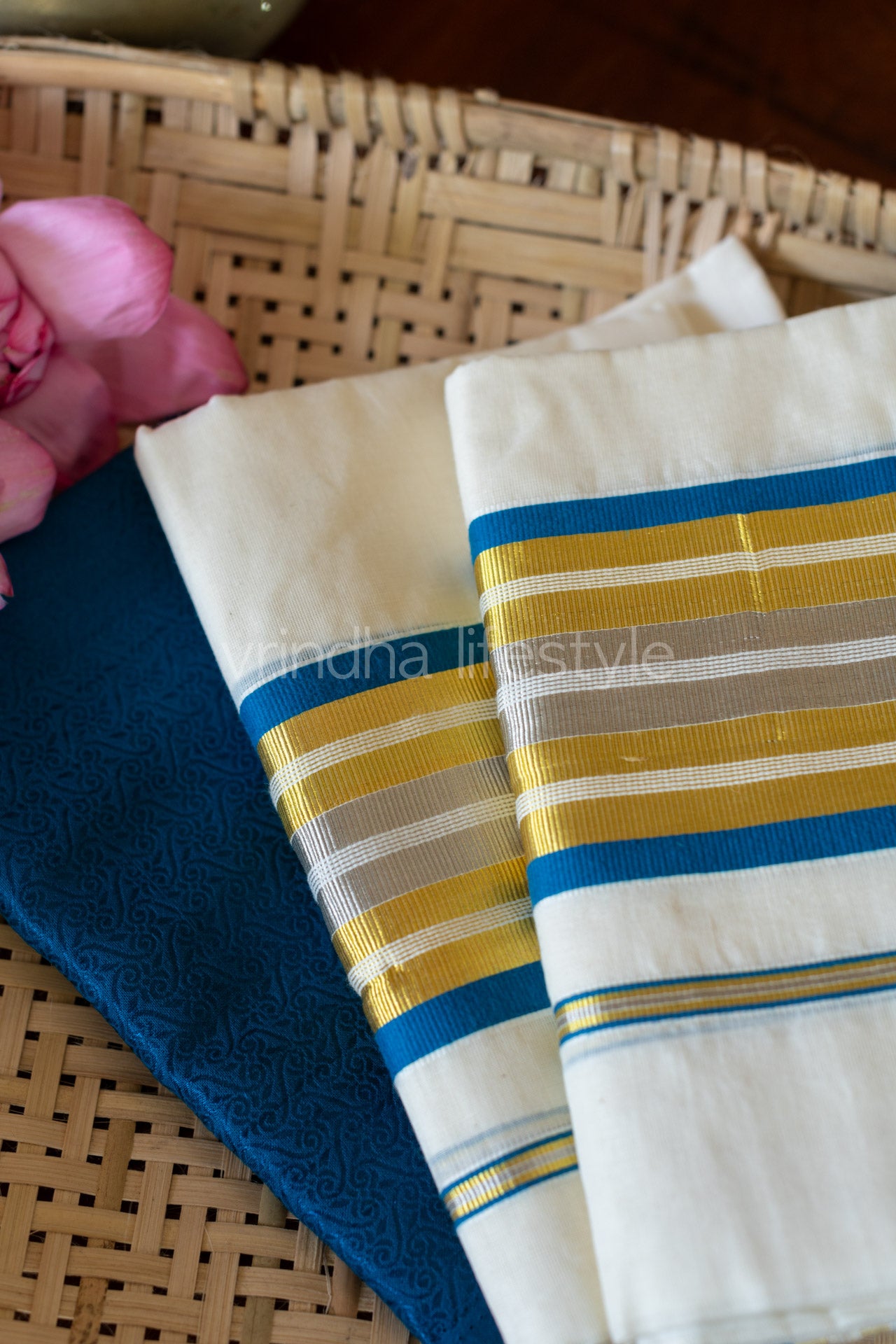 Kerala Set Mundu-Blue