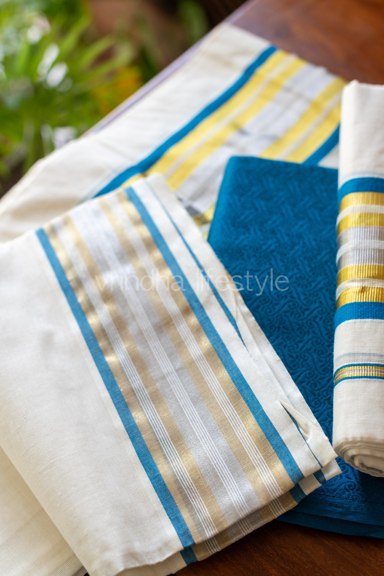 Kerala Set Mundu-Blue