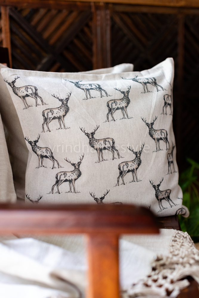 REVERSIBLE CUSHION COVER-printed cotton,16 inches-Set of two