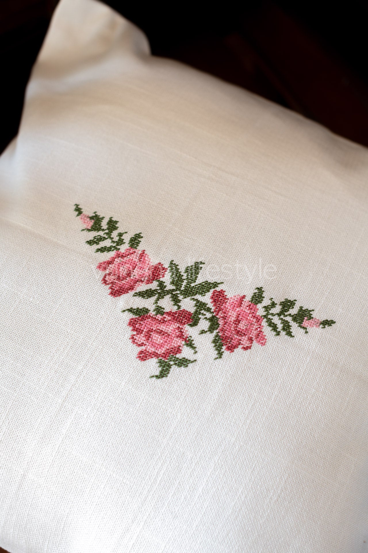 Cotton cushion cover with cross stitch embroidery -Single unit- 16x16 inches( Customisable)