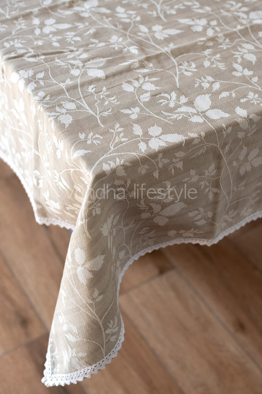 JAQUARD COTTON TABLE CLOTH with lace detailing  -Coffee table