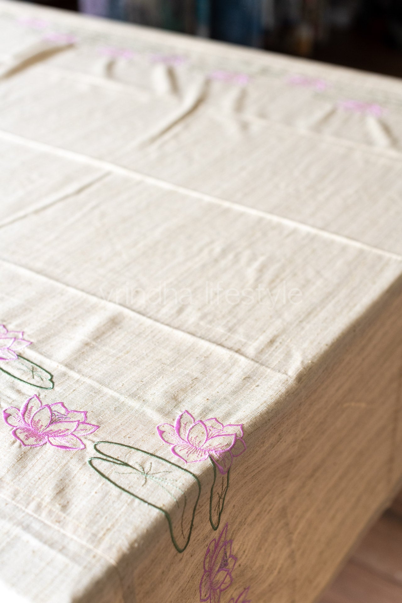 Embroidered semi jute silk table cloth-8 seater