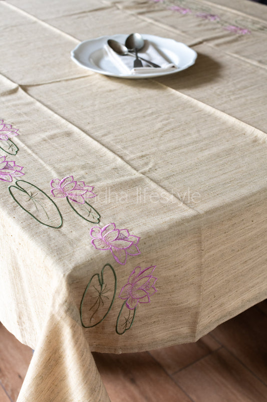 Embroidered semi jute silk table cloth-8 seater