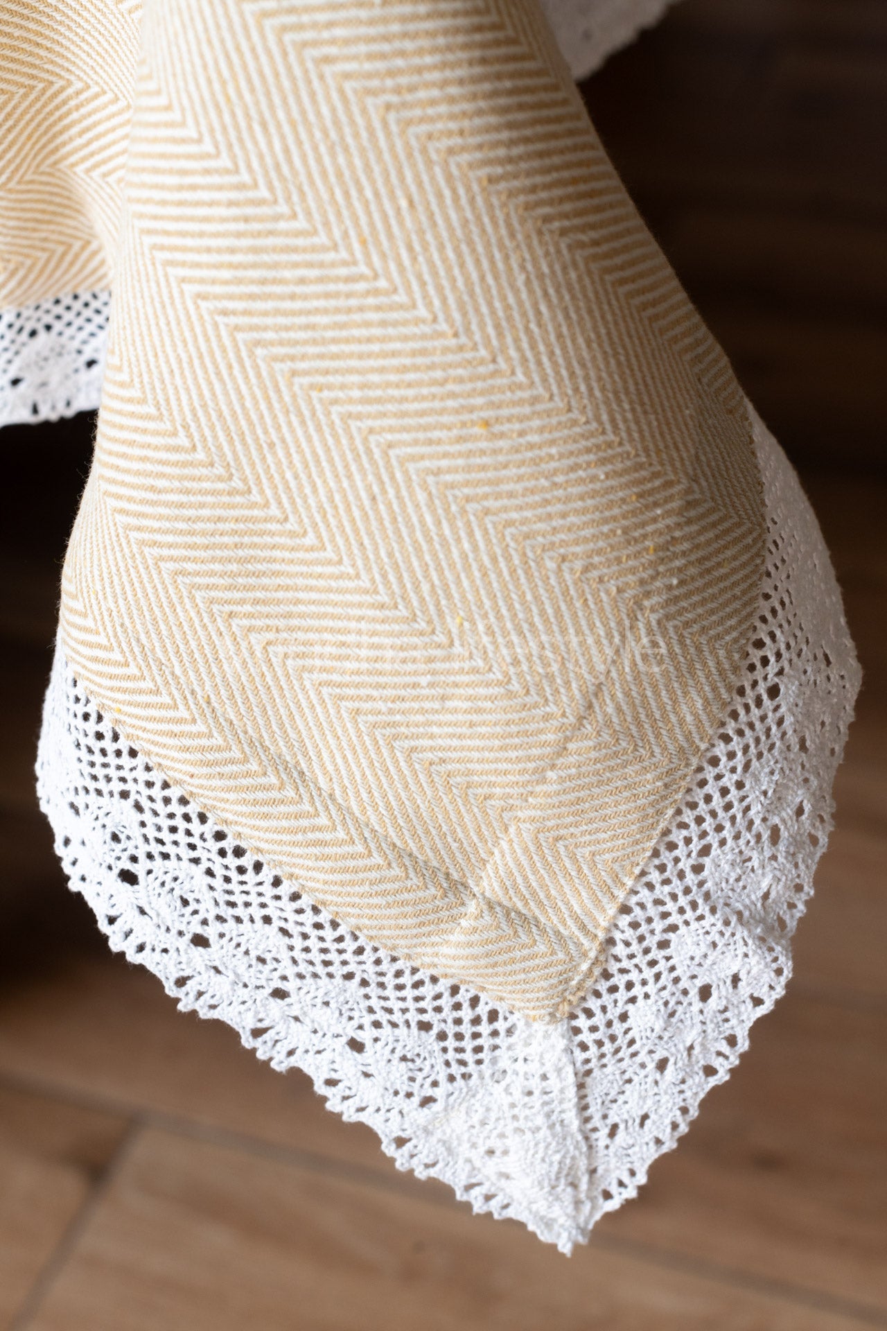 Soft jacquard fabric table cloth with lace detailing -8 seater-customisable