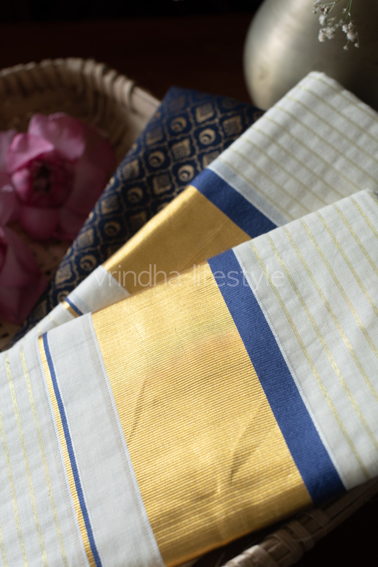 Kerala Kasavu Set Mundu-Blue