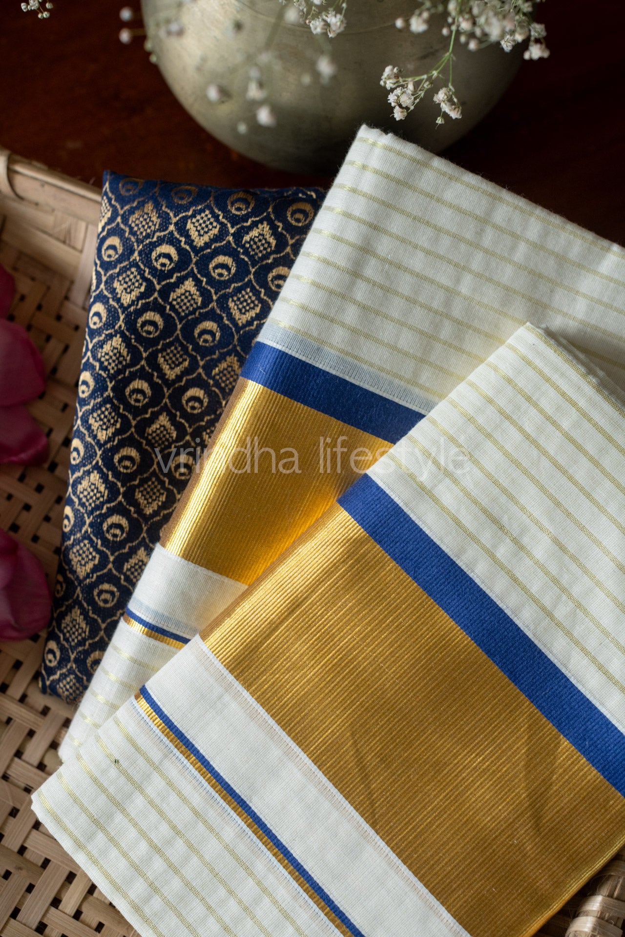 Kerala Kasavu Set Mundu-Blue