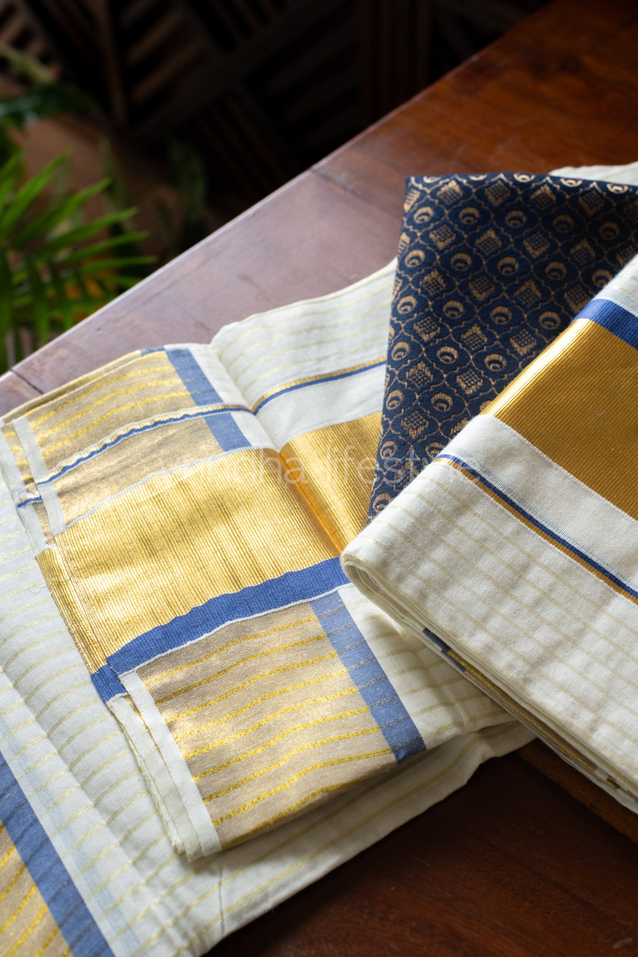 Kerala Kasavu Set Mundu-Blue