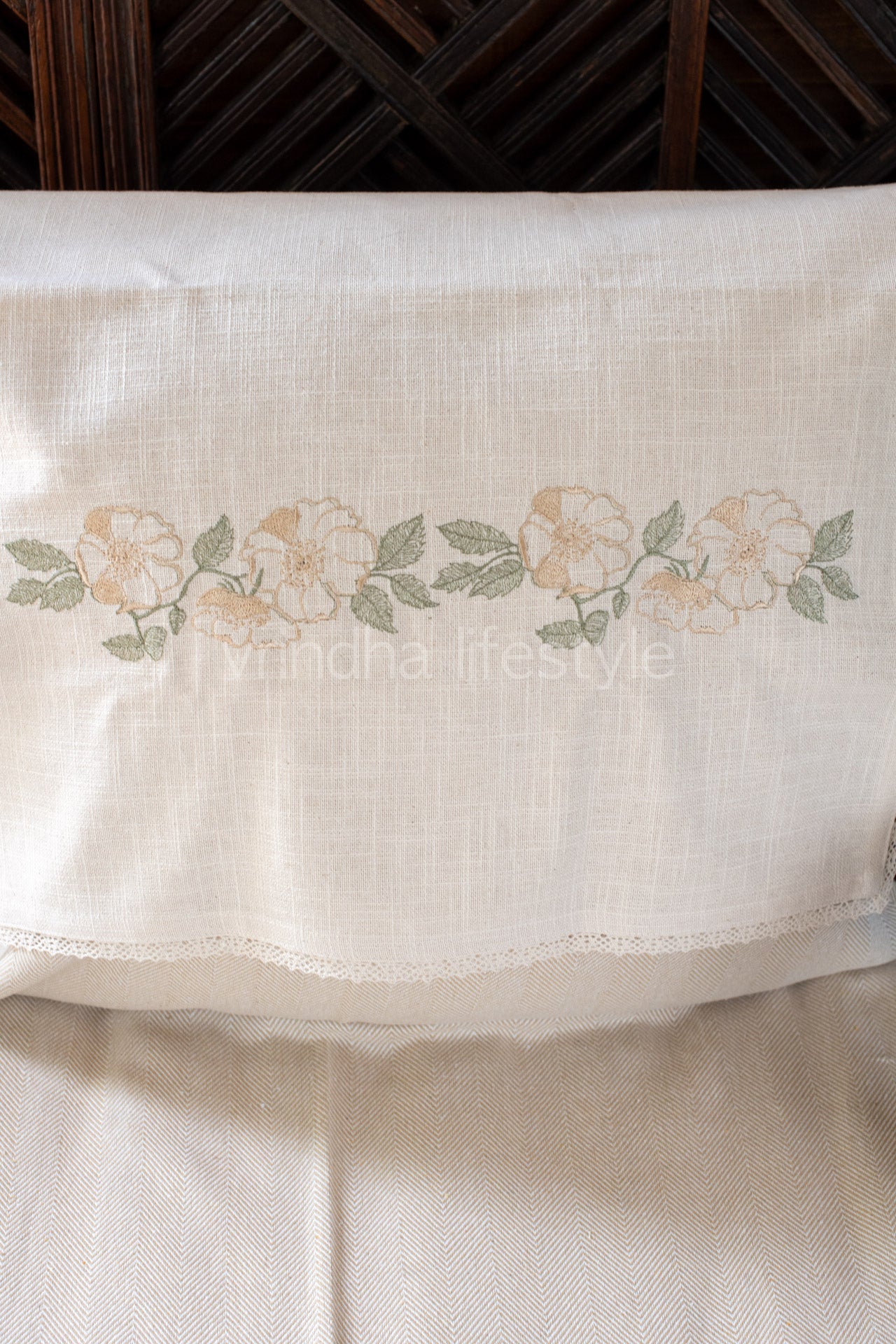 SOFA BACK COVER-with embroidery and lace detailing /rectangle -Set of 5
