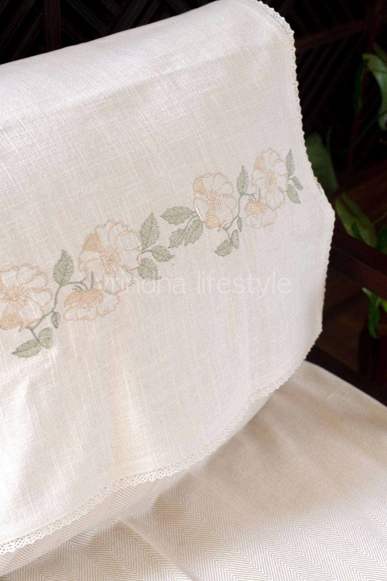 SOFA BACK COVER-with embroidery and lace detailing /rectangle -Set of 5