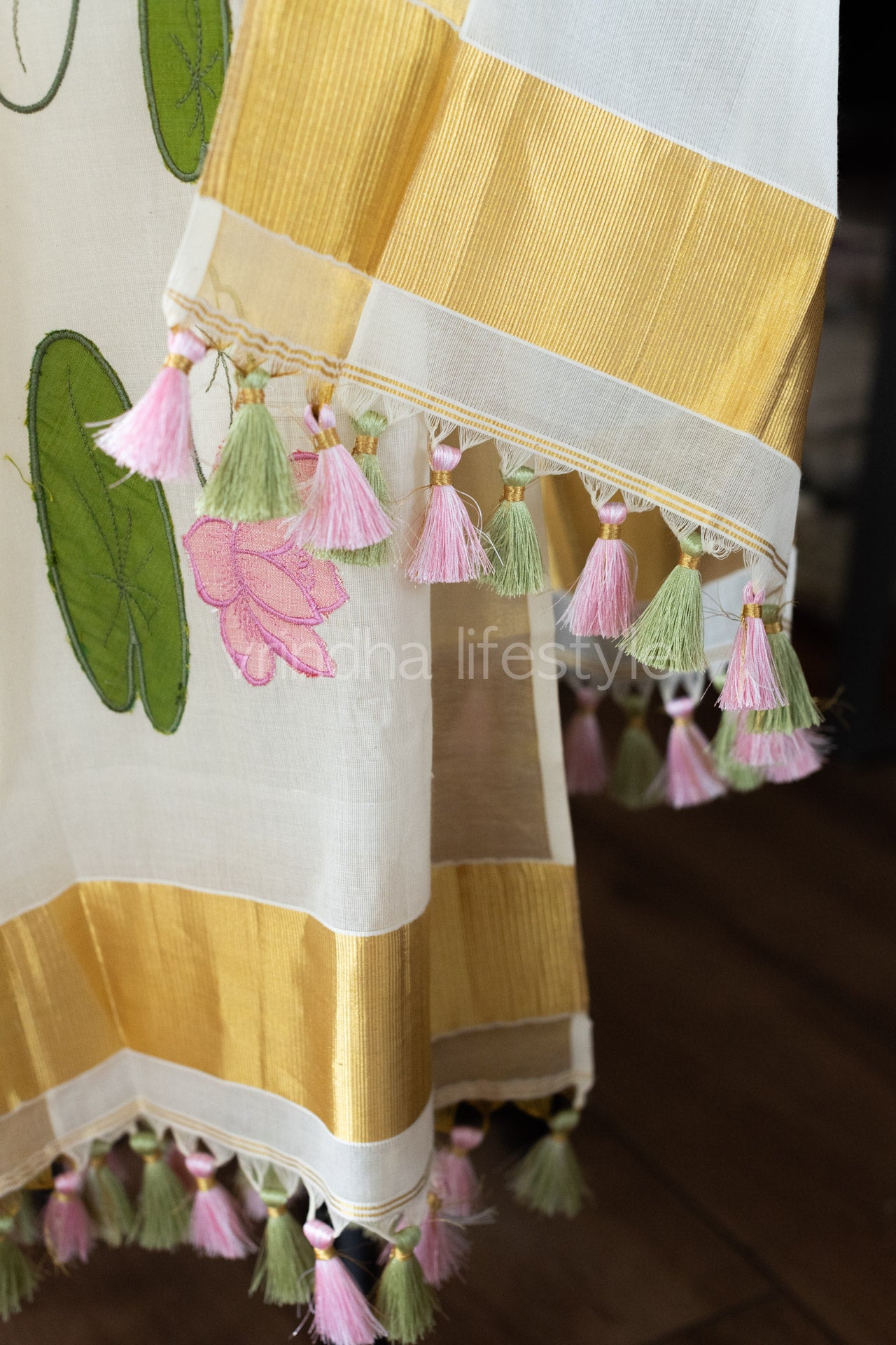 Embroidered Kerala Kasavu salwar set