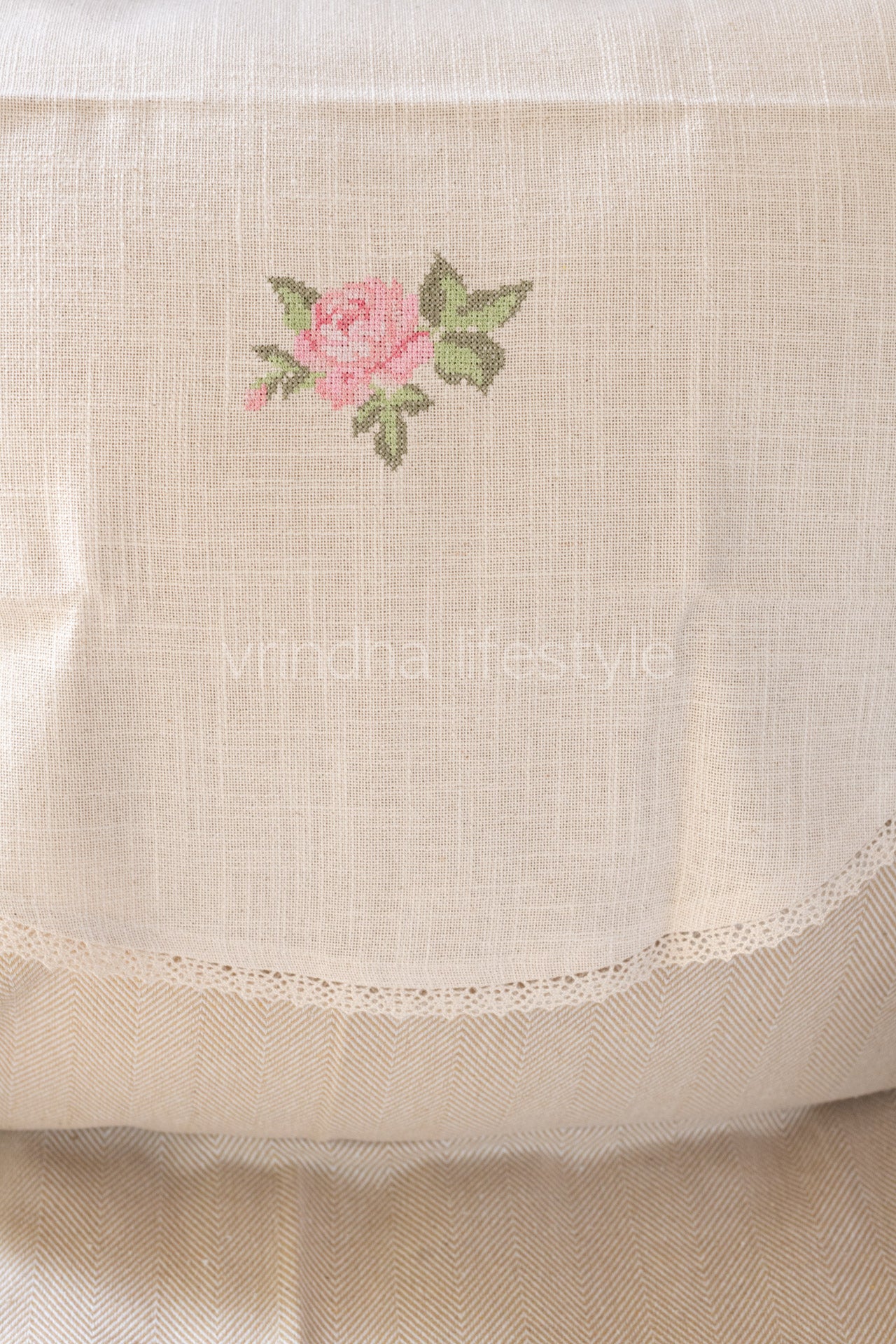 SOFA BACK COVER-with embroidery and lace detailing -Set of 5