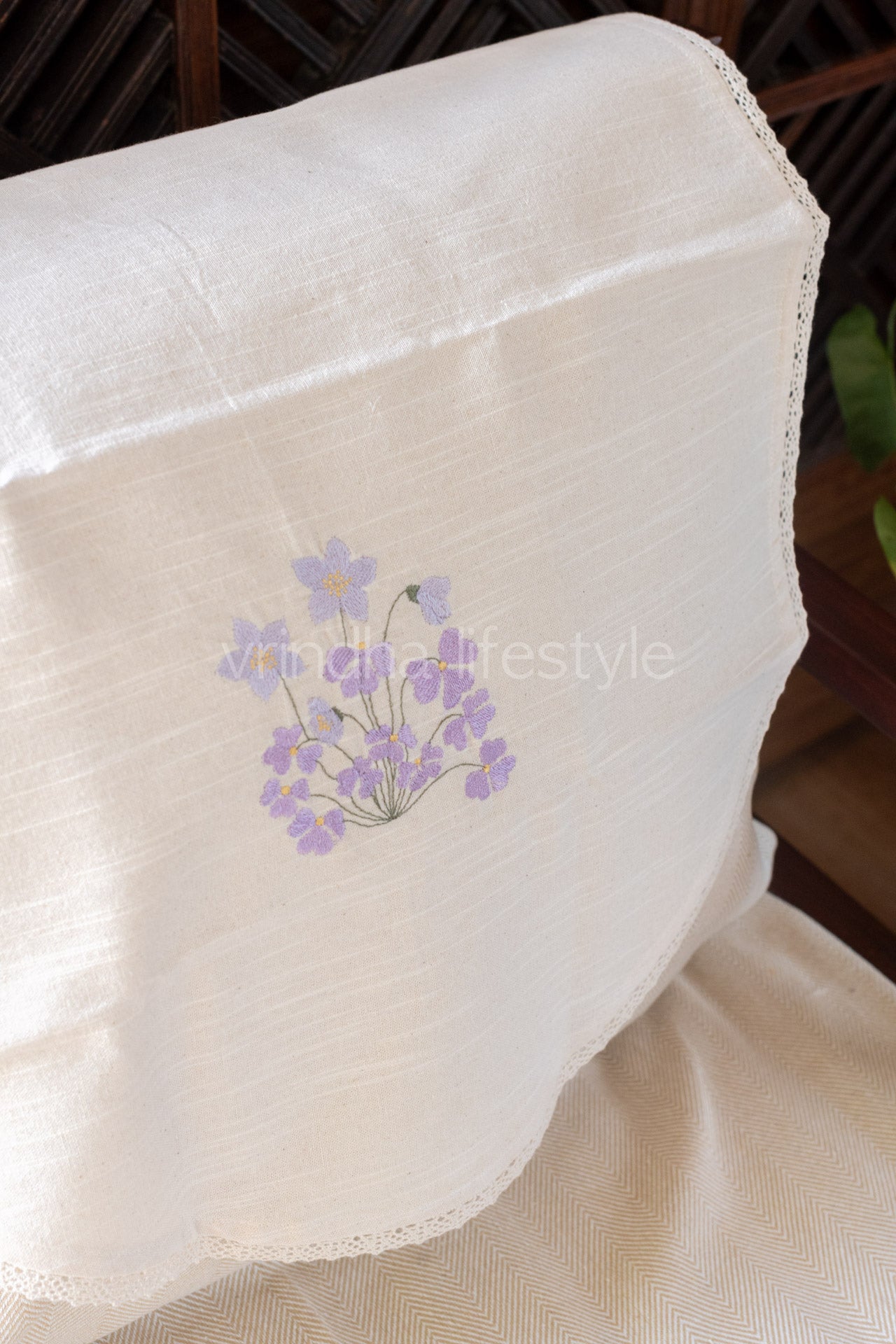 SOFA BACK COVER-with embroidery and lace detailing -Set of 5