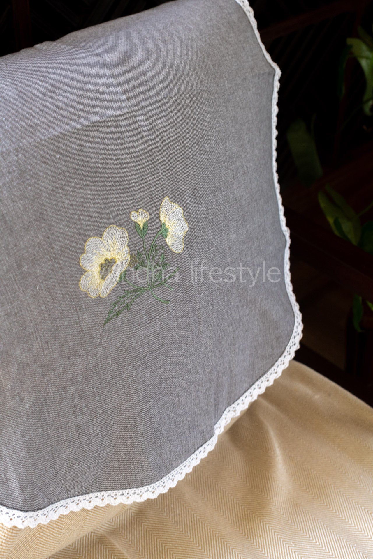 SOFA BACK COVER-with embroidery and lace detailing -Set of 5