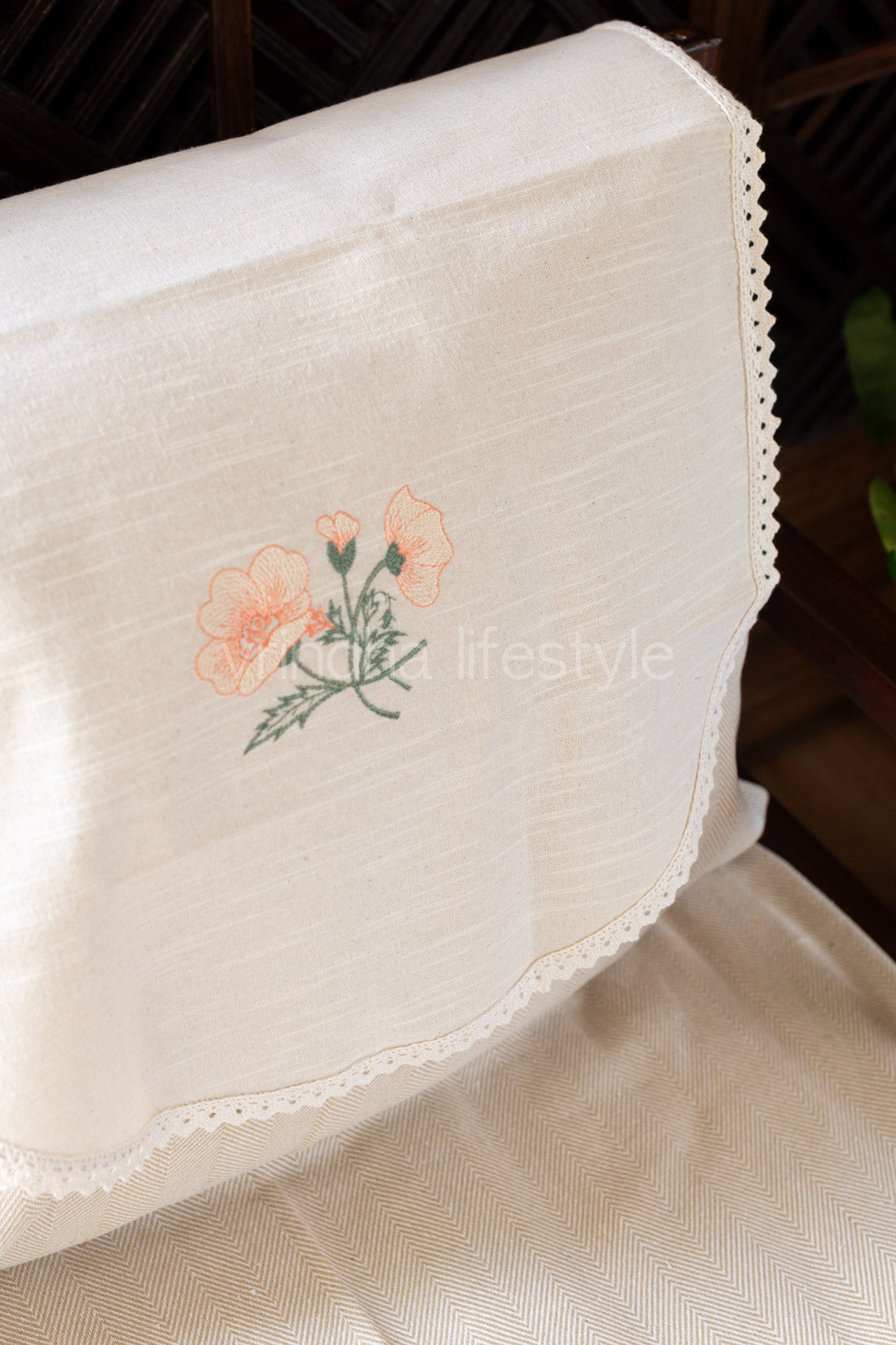 SOFA BACK COVER-with embroidery and lace detailing -Set of 5