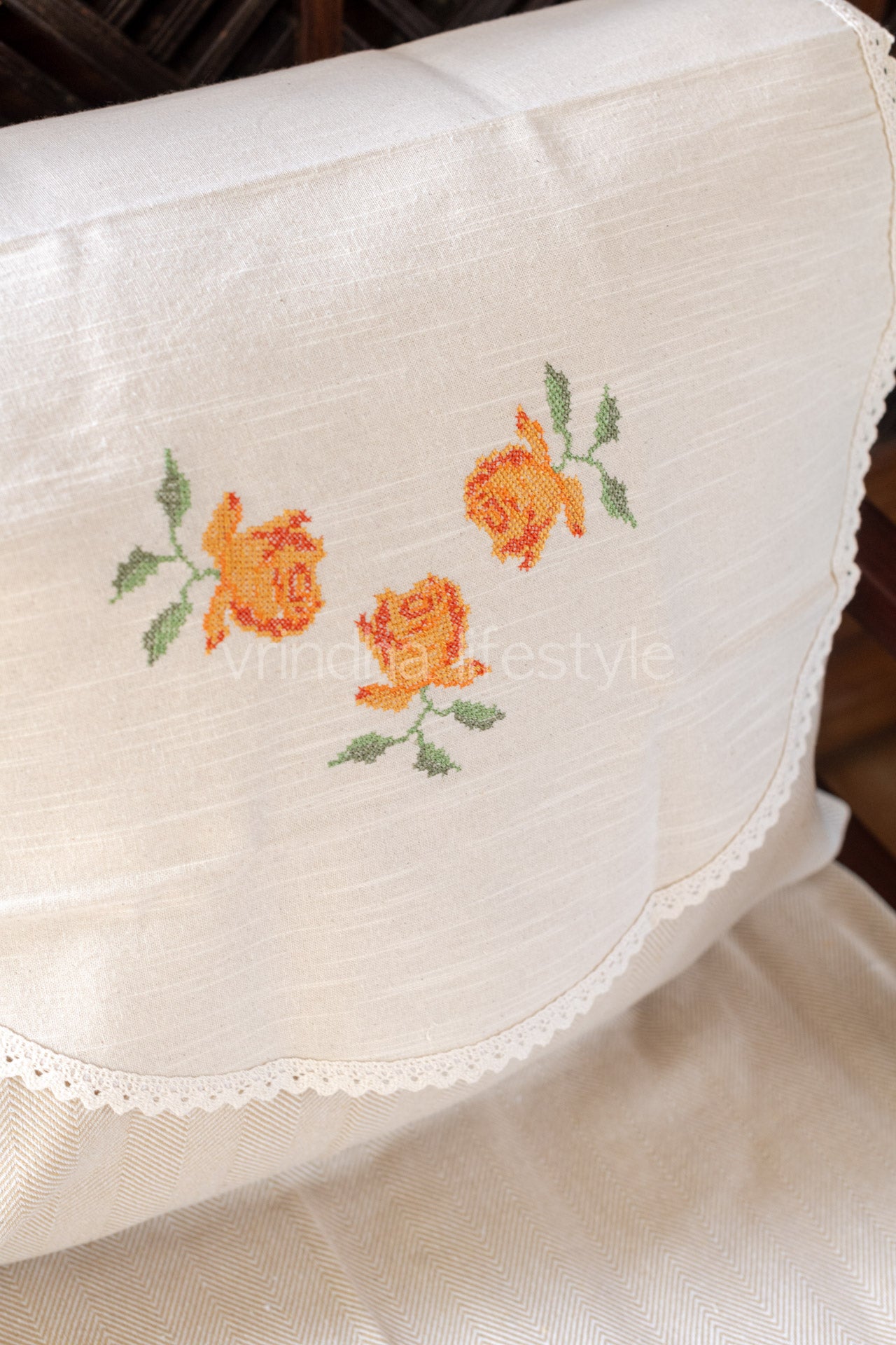 SOFA BACK COVER-with embroidery and lace detailing -Set of 5