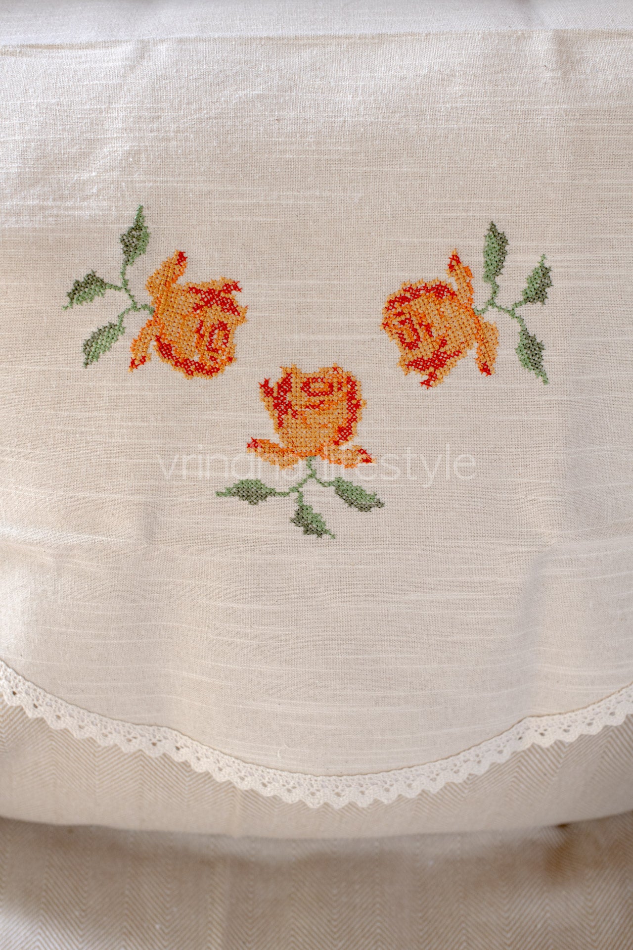 SOFA BACK COVER-with embroidery and lace detailing -Set of 5