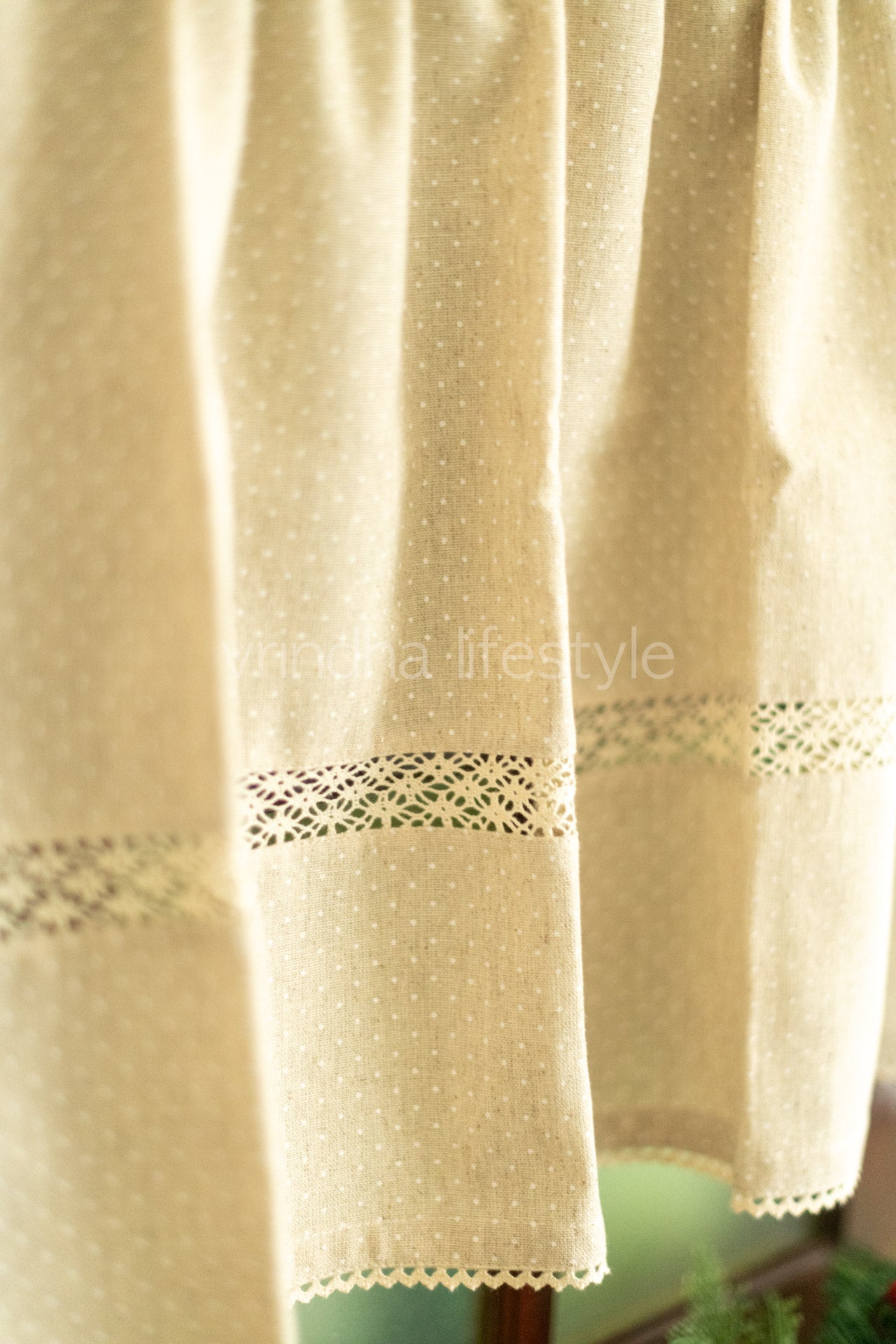 KITCHEN VALANCE-cotton slub with lace detailing (customisable )