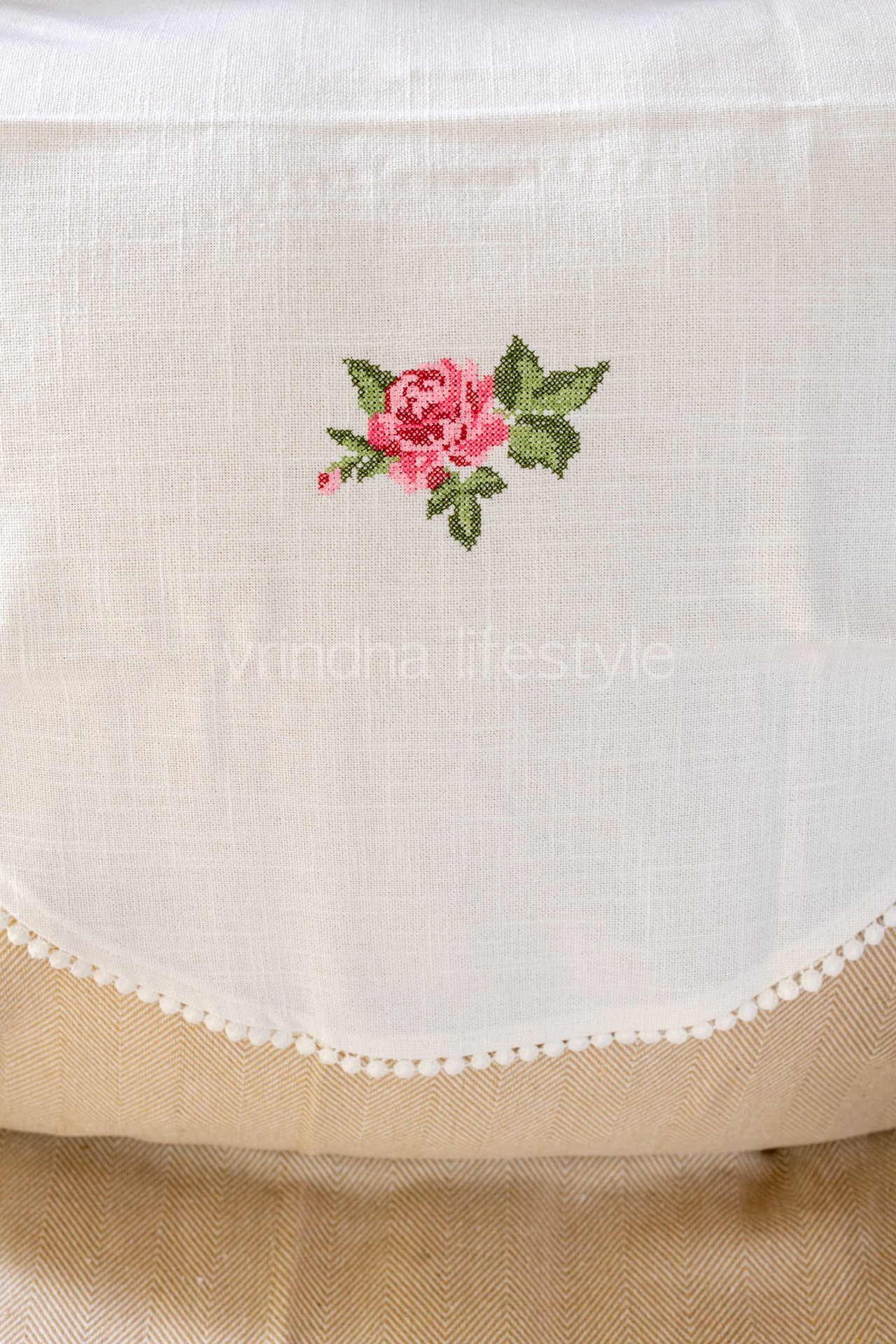 SOFA BACK COVER-with embroidery and lace detailing -Set of 5