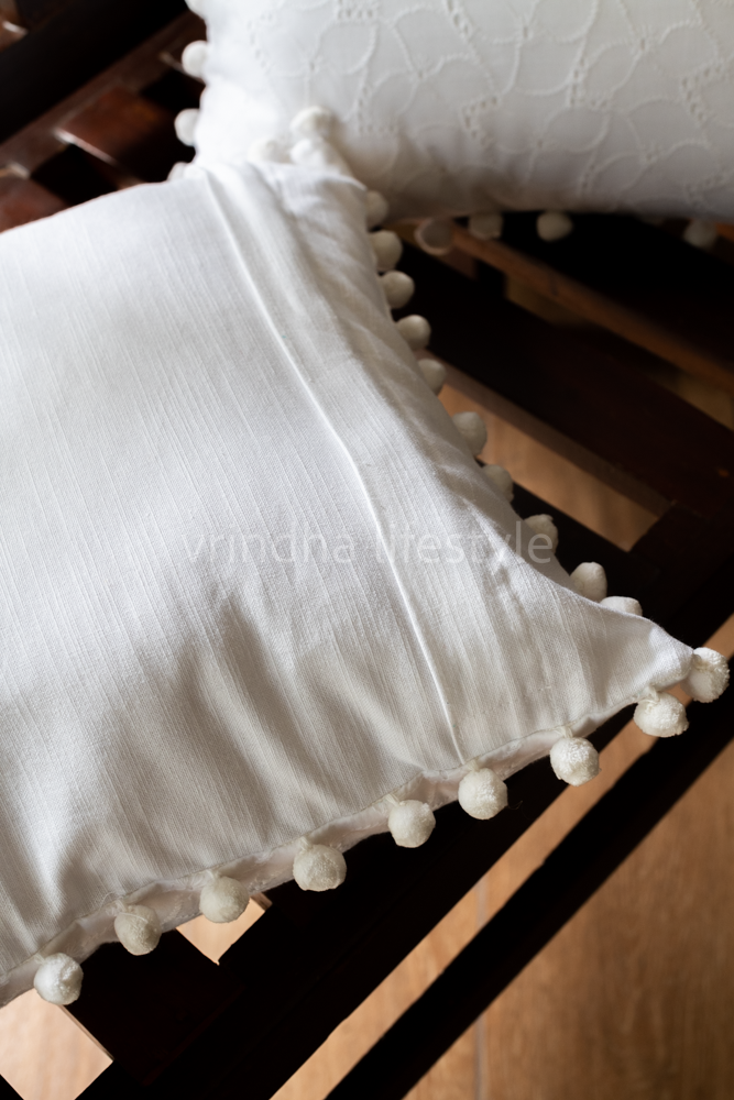 COTTON CUSHION COVERS with pom pom-single unit-16x16 inches/12x18 inches(Customisable )