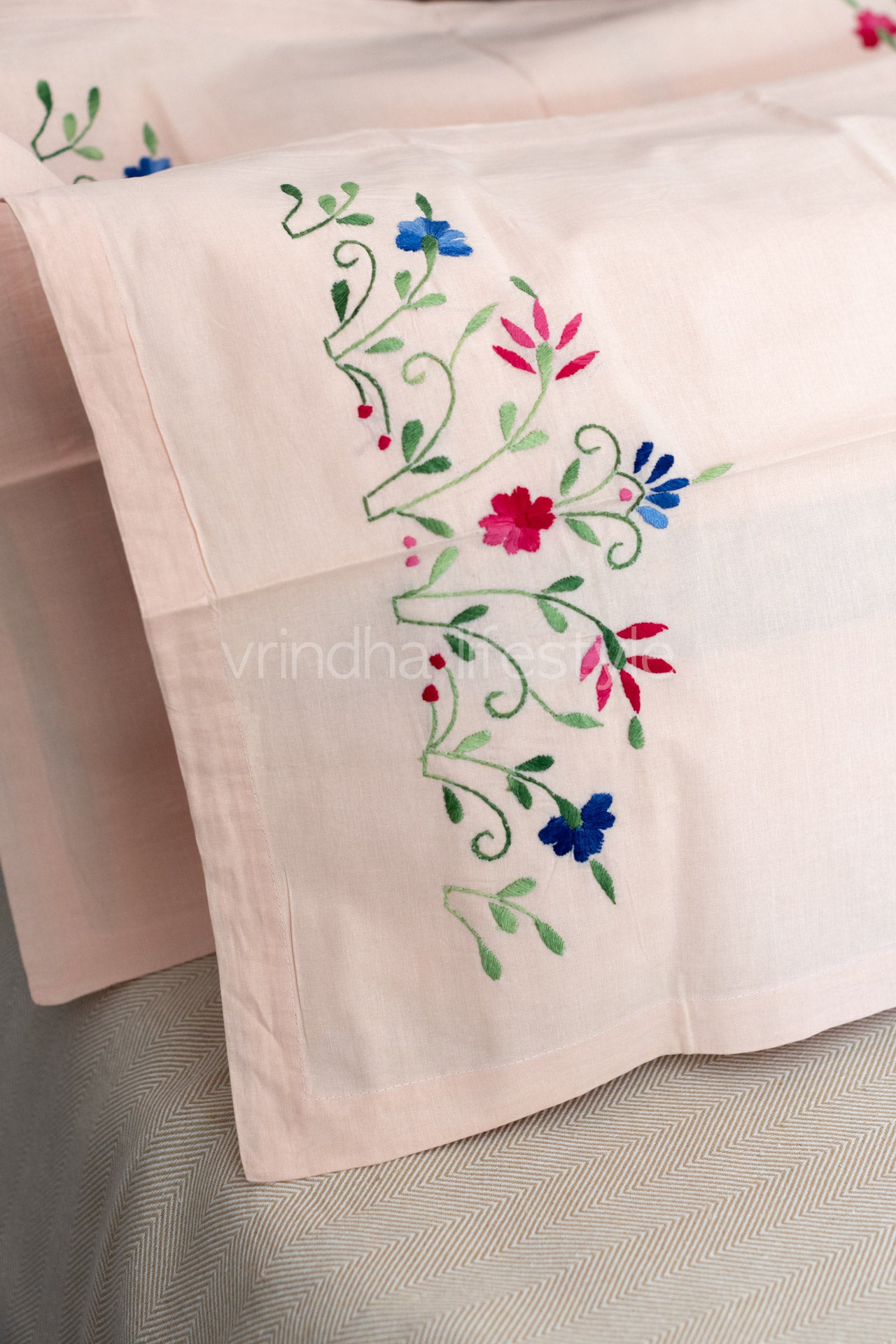 Cotton pillow covers with hand embroidery -set of 2