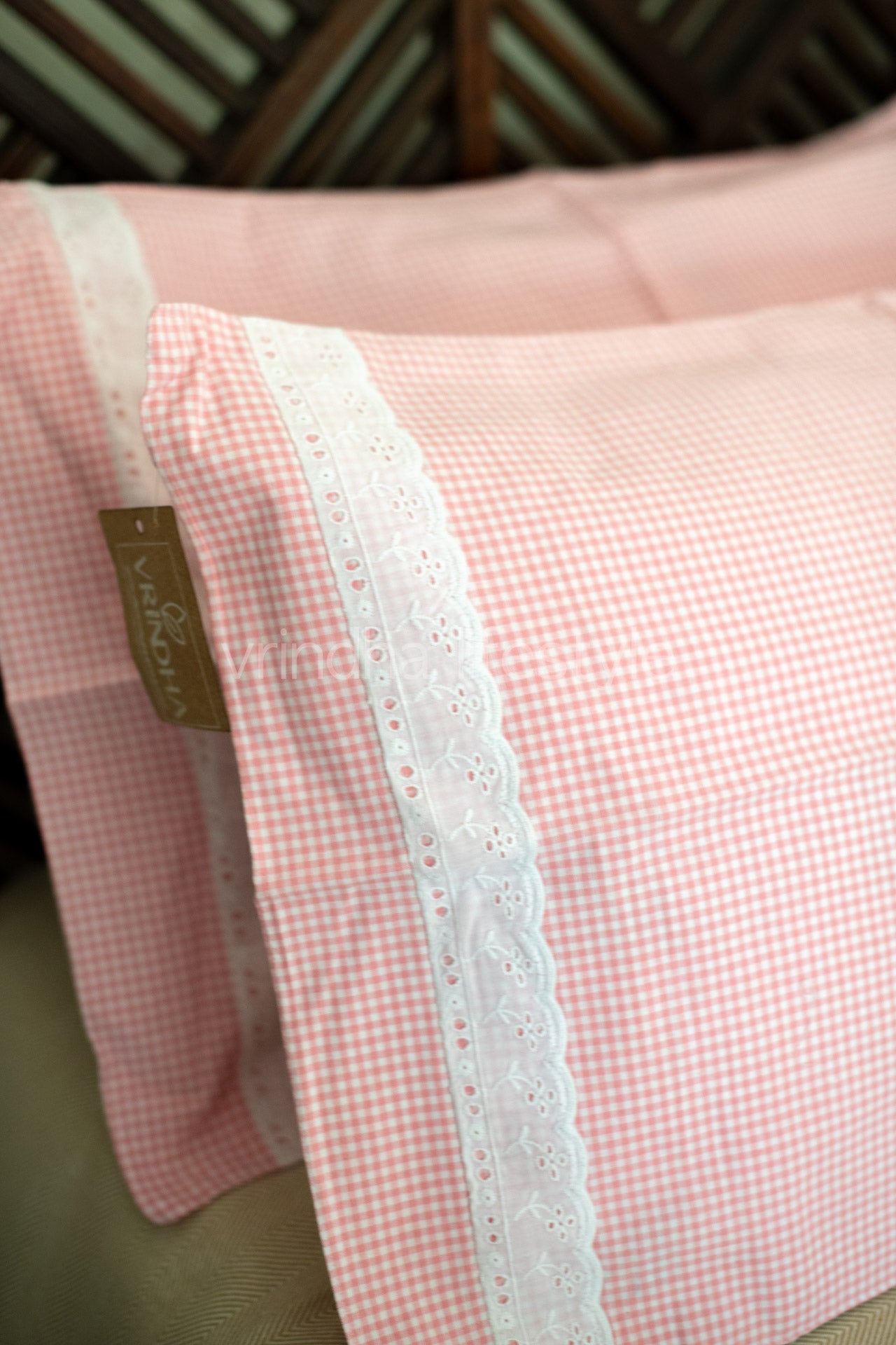 Cotton pillow cover with lace detailing -set of 2