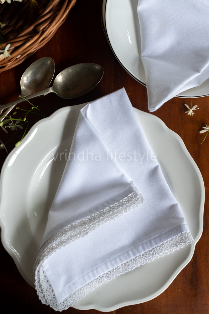 WHITE COTTON TABLE NAPKINS-Set of 2