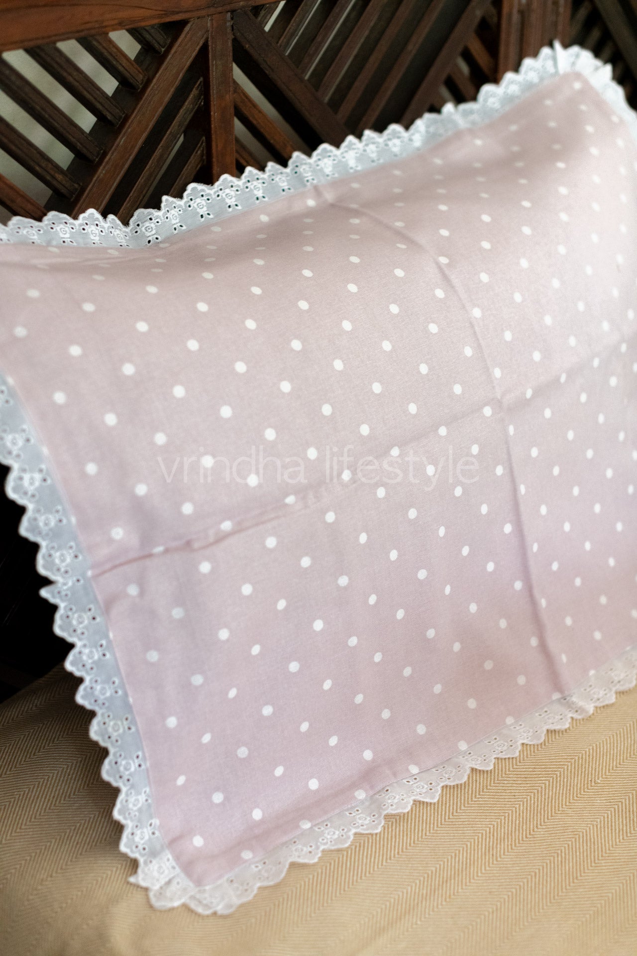 Printed cotton pillow cover with lace detailing -set of 2