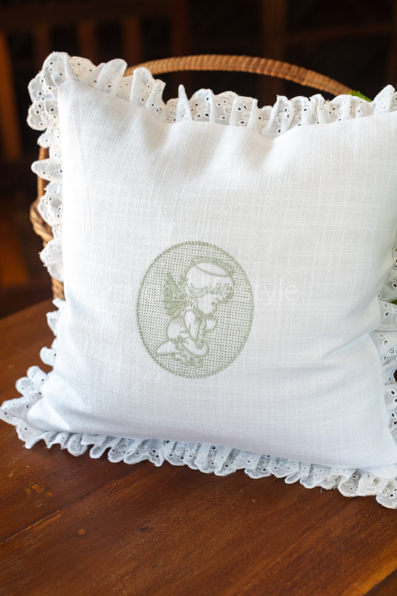 cotton cushion cover with embroidery and lace detailing -Single unit- 12x12 inches( Customisable)