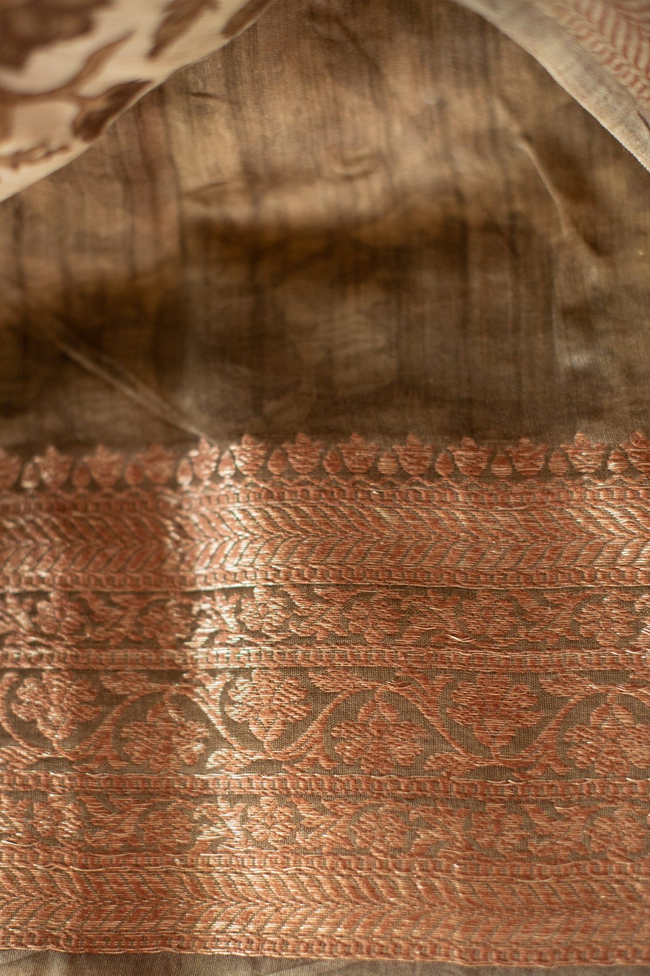 Printed Chanderi silk saree with antique zari border