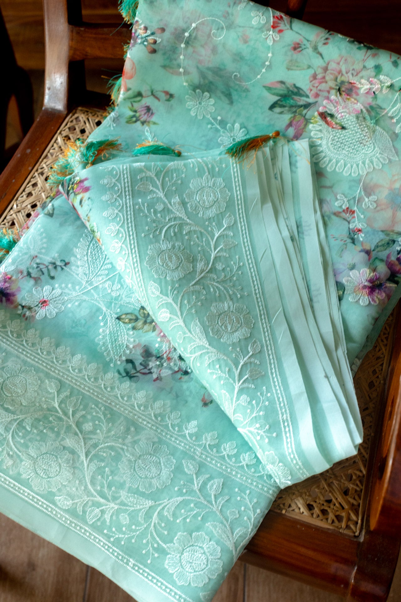 Embroidered semi organza saree