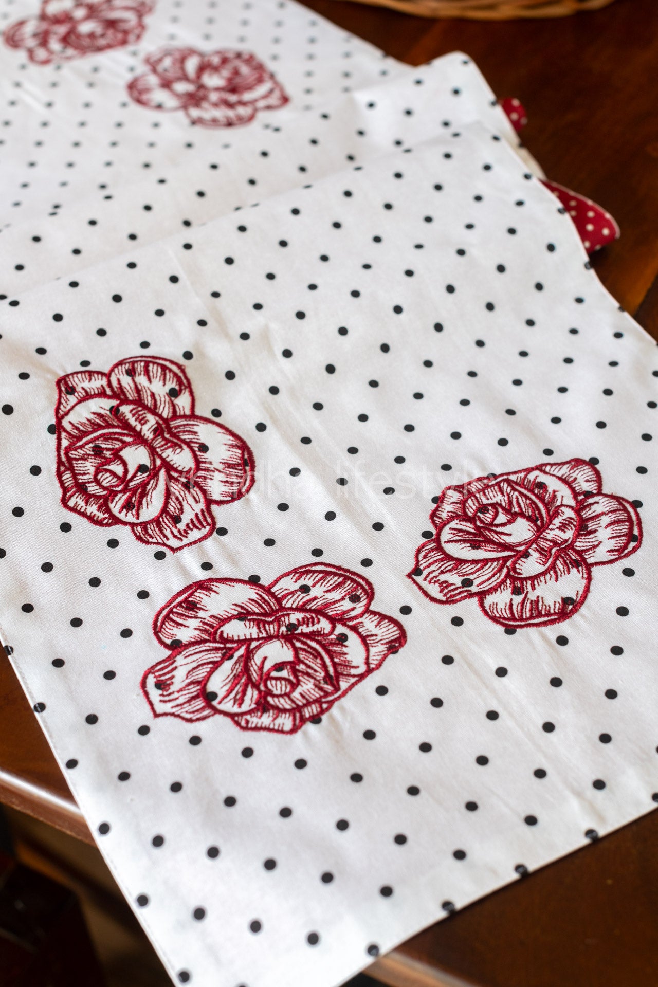 Reversible cotton table runner with embroidery -12.5x54 inches
