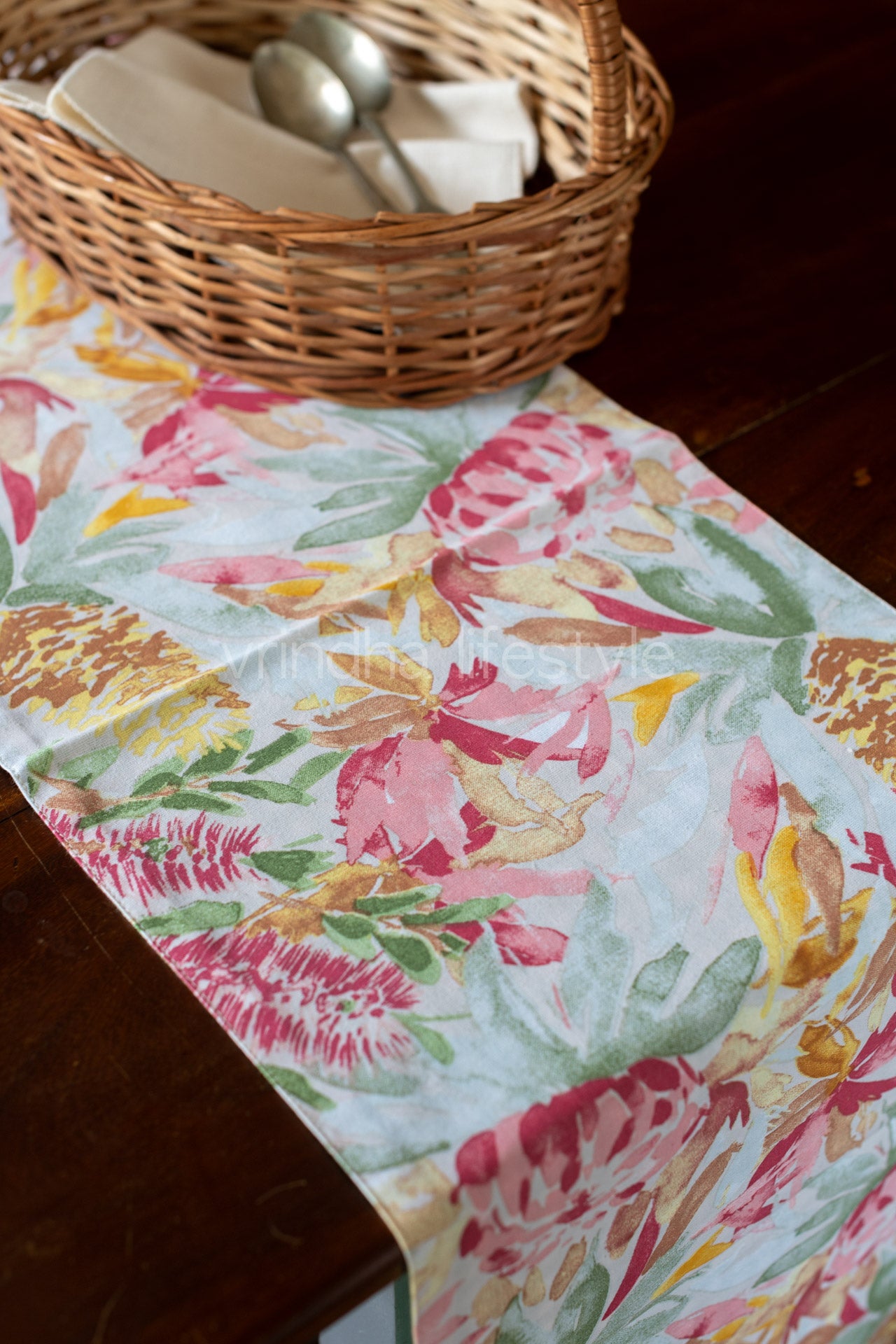 Reversible cotton table runner -11.5x56 inches